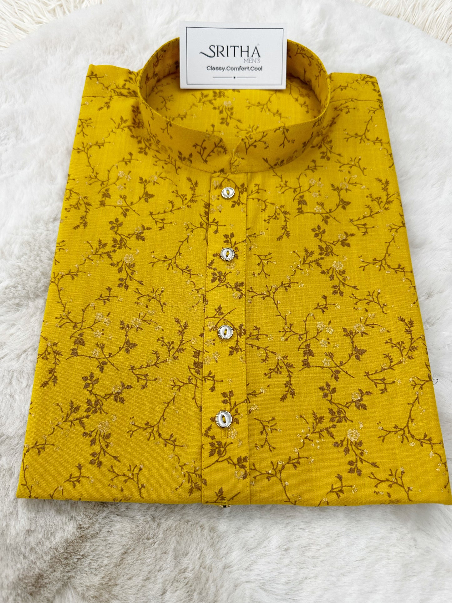 SM0624-01-11 Yellow Floral Solid Cotton Kurta