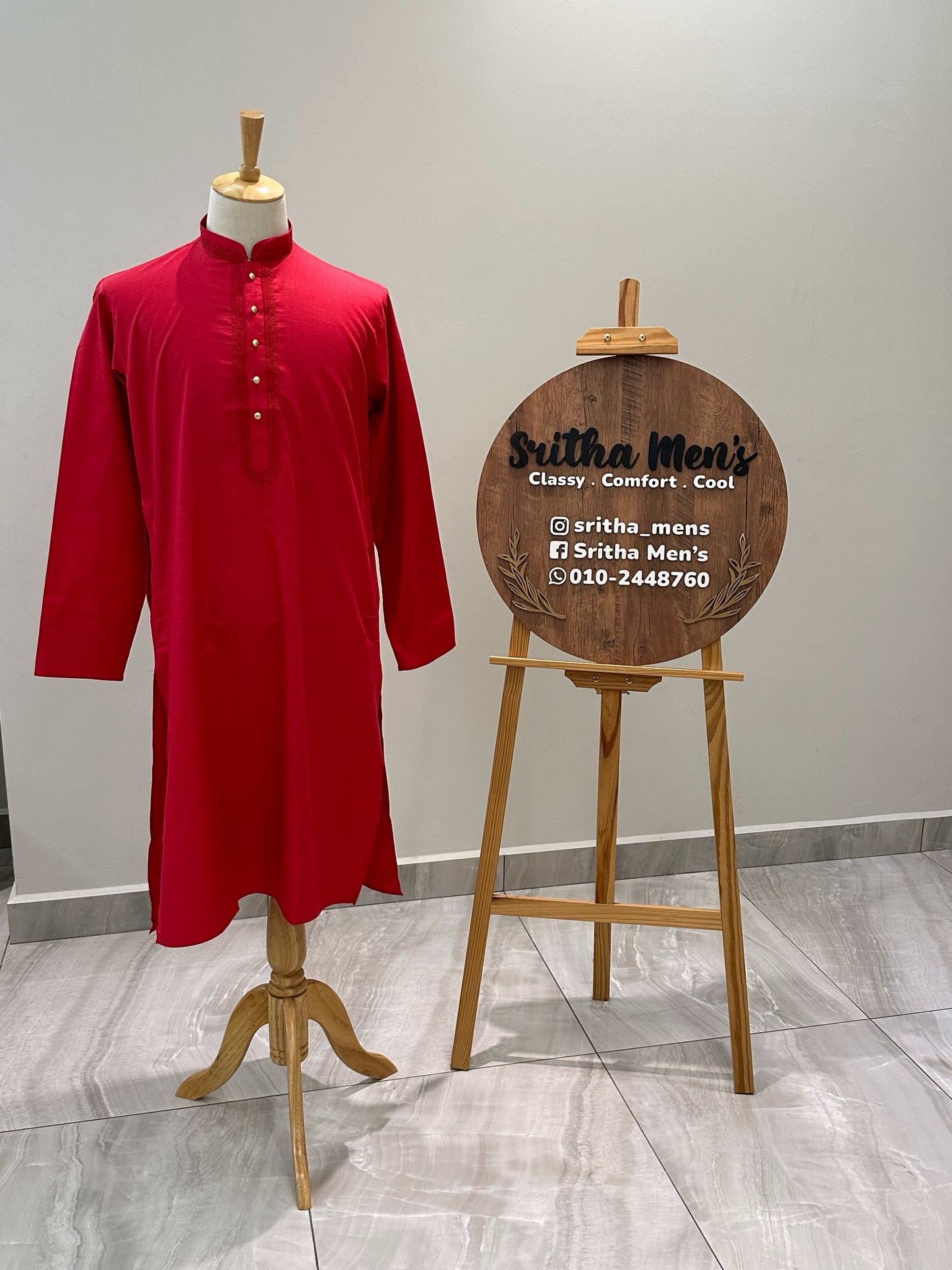 SM0924-01-03 Red Embroidery Cotton Kurta