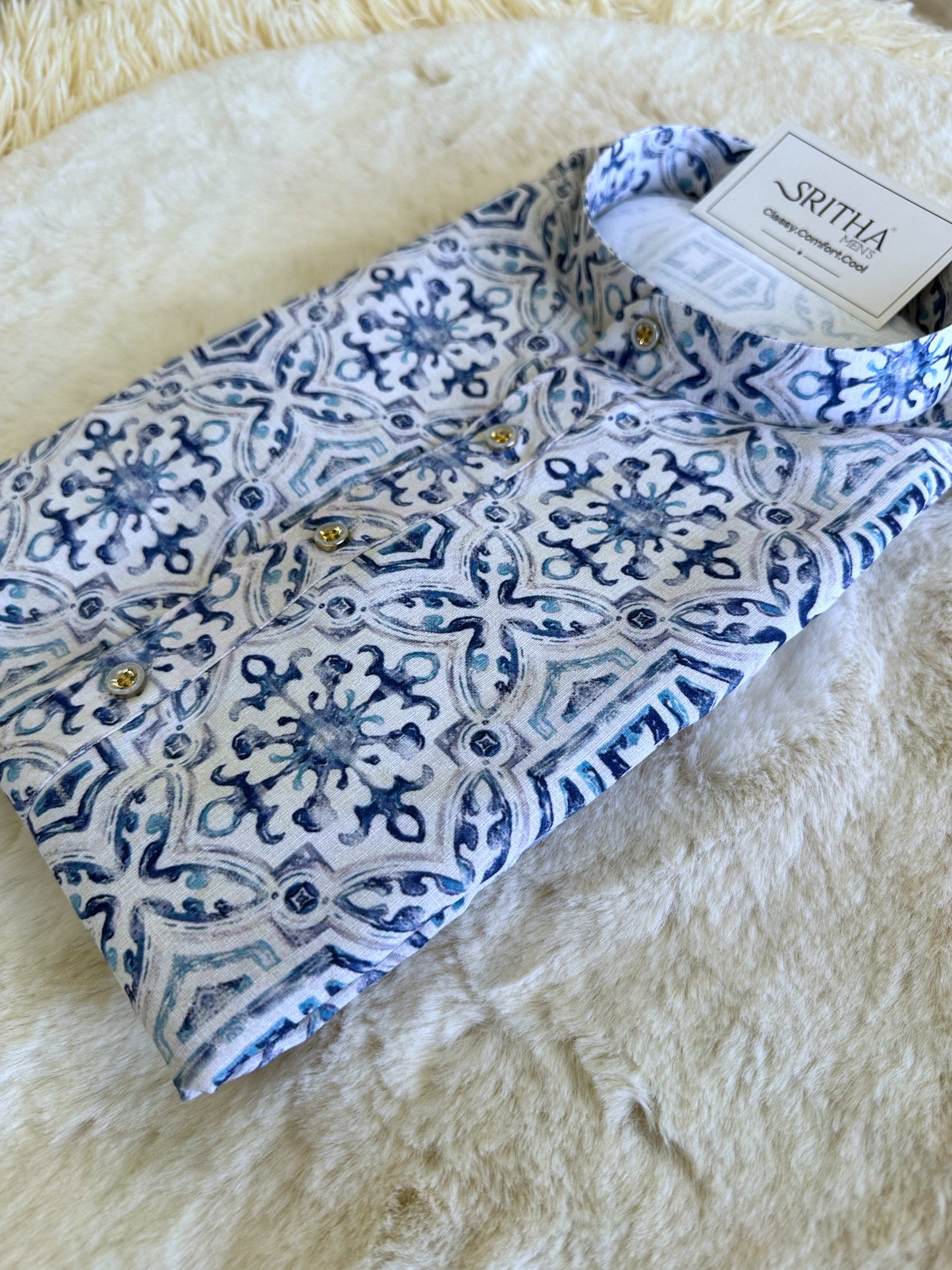 SM0625-01-10 Blue & White Viscose Kurta