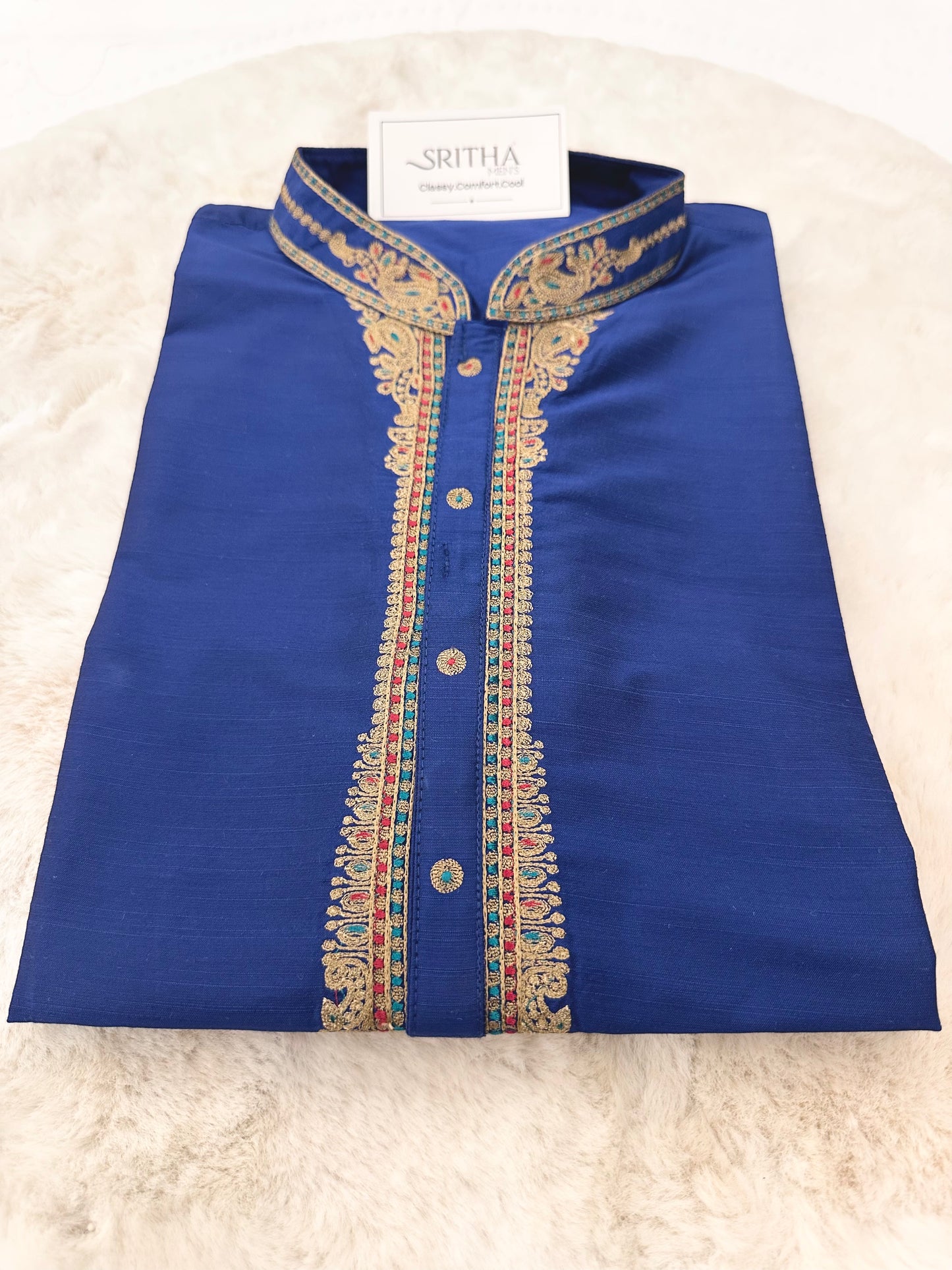 SM0625-06-0 Dark Blue Soft Cotton Silk Blend Kurta Set