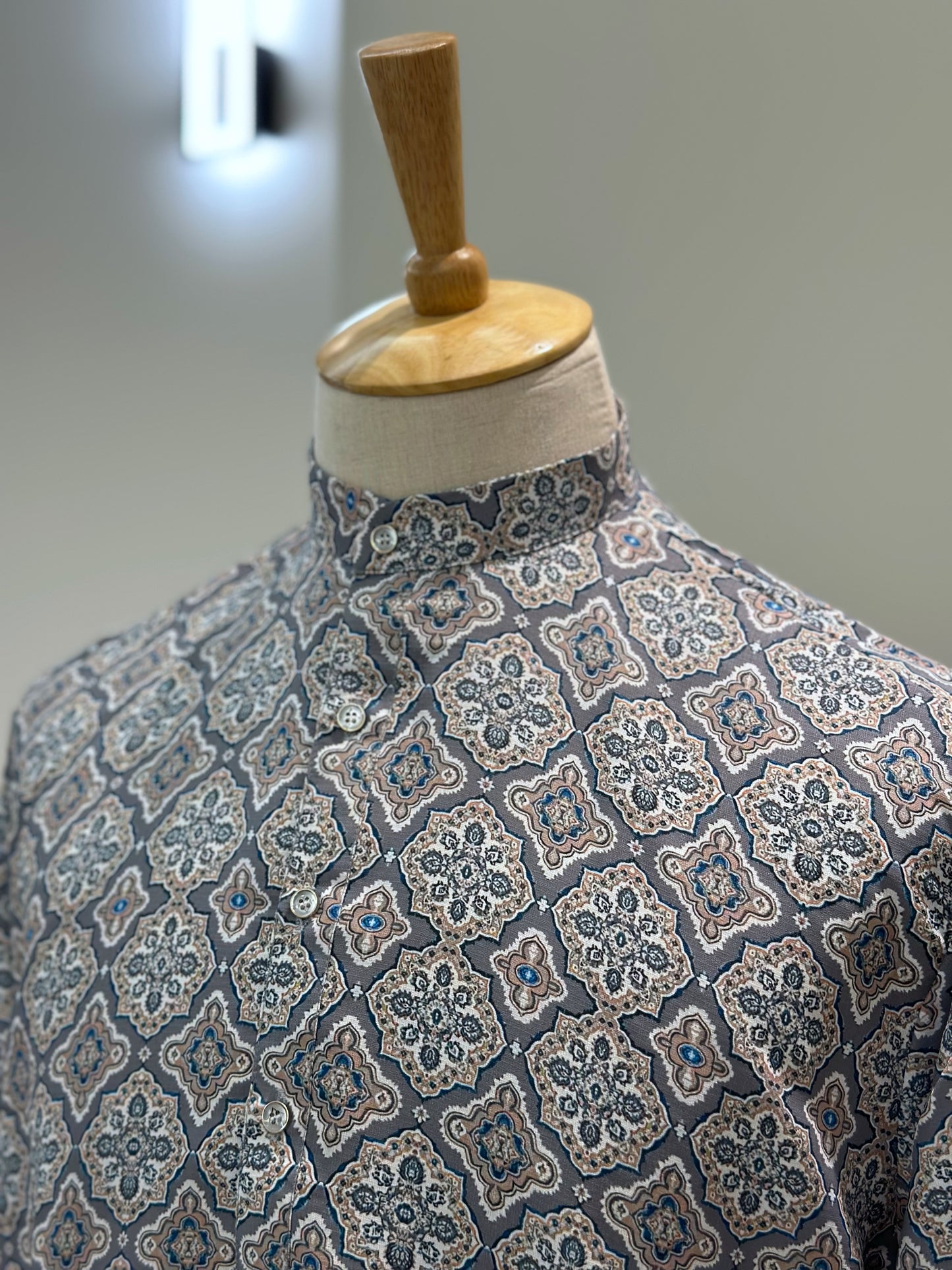 SM1024-01-18 Grey Blue Viscose Print Kurta