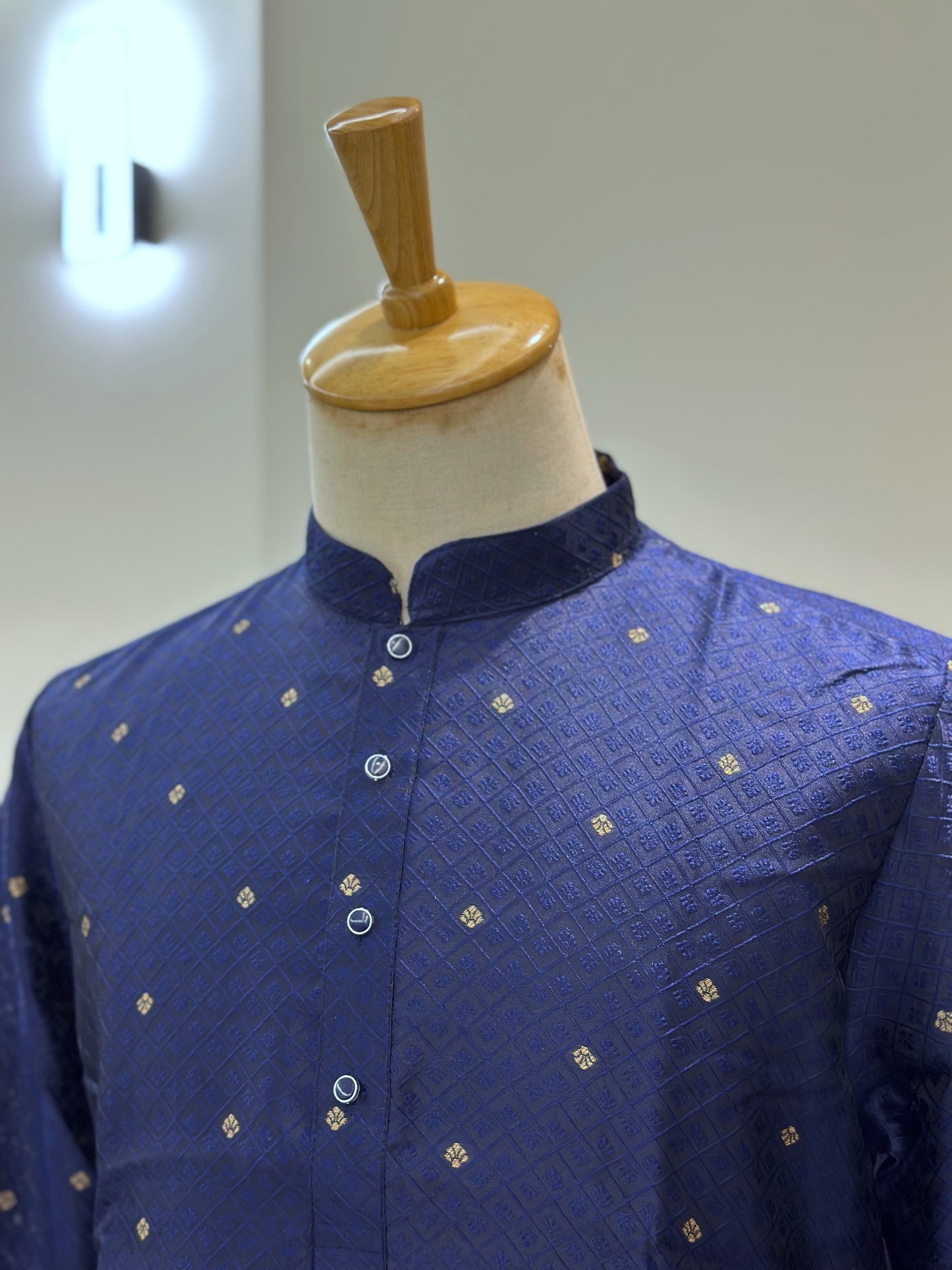SM0525-02-15 Royal Blue & Gold Silk Blend Kurta Set