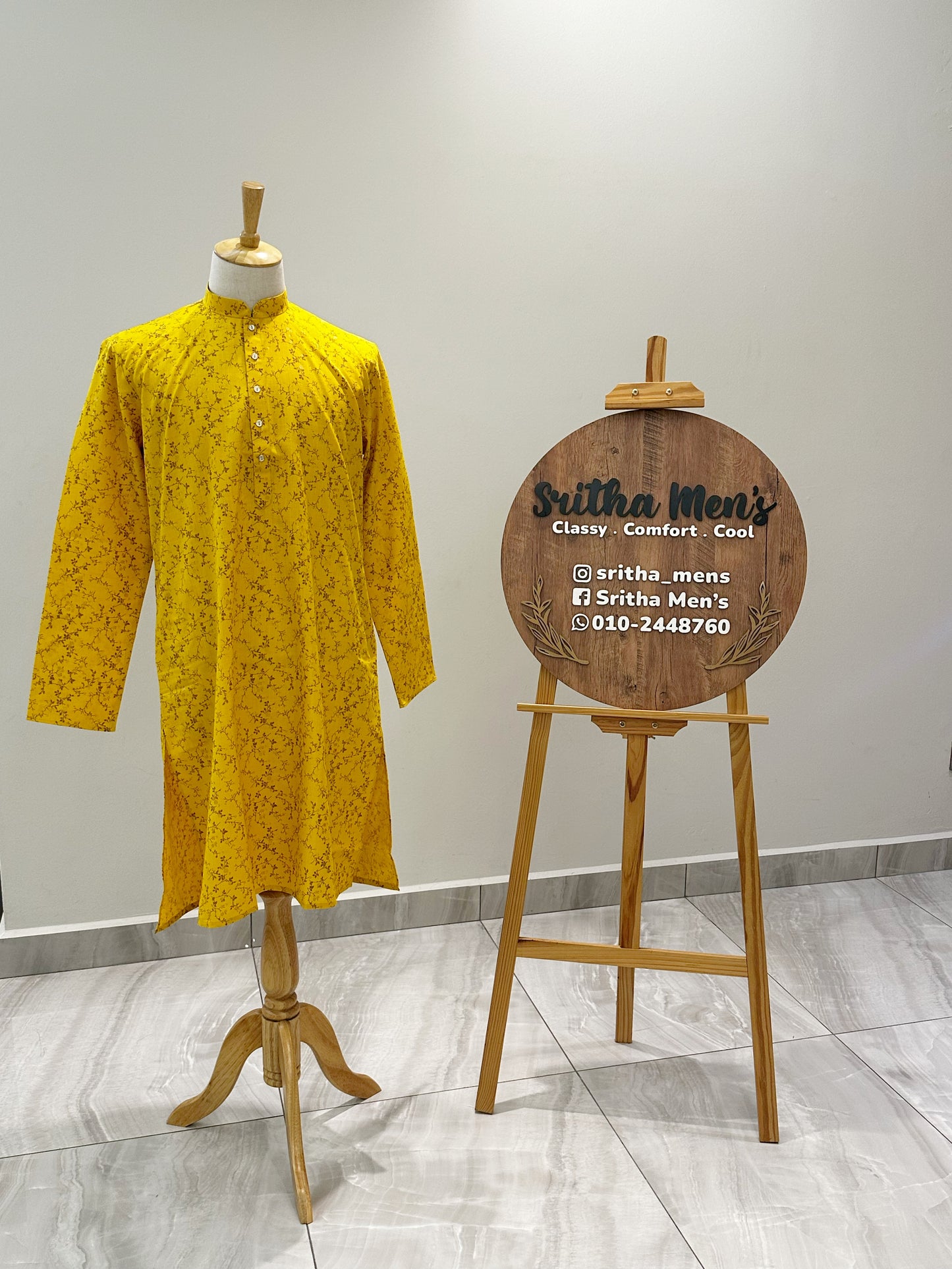 SM0624-01-11 Yellow Floral Solid Cotton Kurta