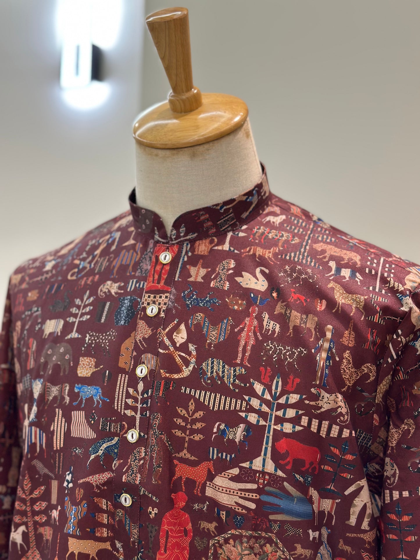 SM0325-01-03 Dark Maroon Ilustration Printed Cotton Kurta