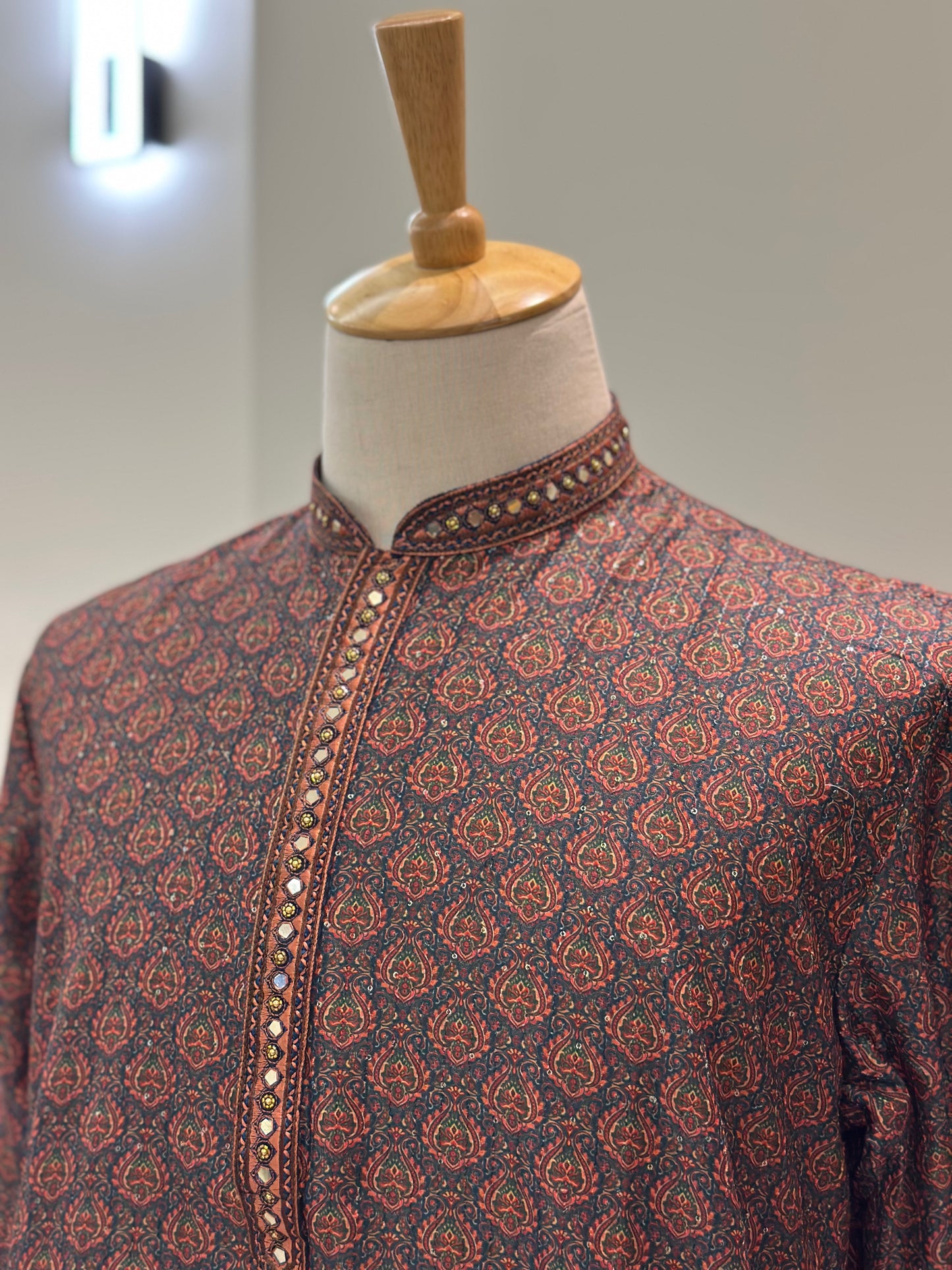 SM0325-06-03 Blue Floral Sequins & Mirror Work Soft Cotton Blend Kurta Set