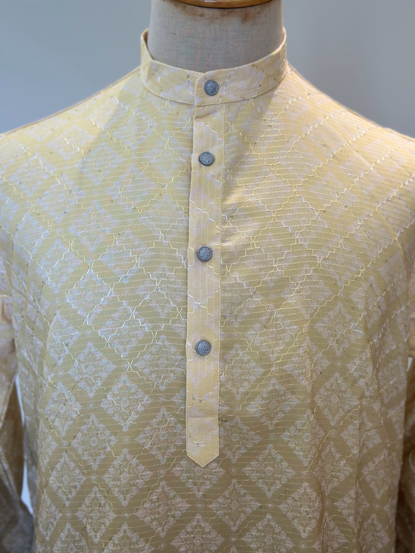 SM0225-03-07 Light Yellow to Green Ombre Design Cotton with Sequins Kurta