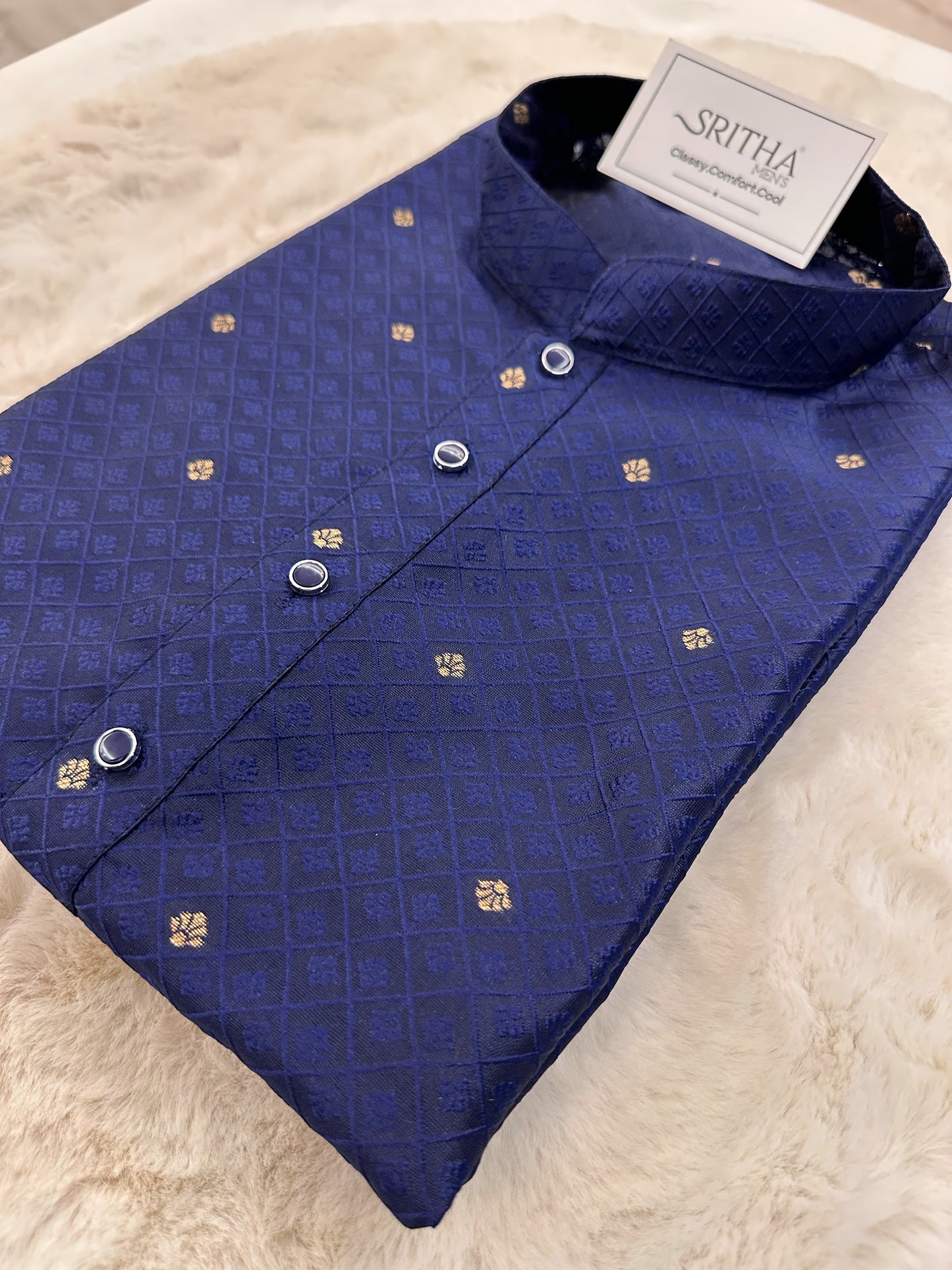 SM0525-02-15 Royal Blue & Gold Silk Blend Kurta Set