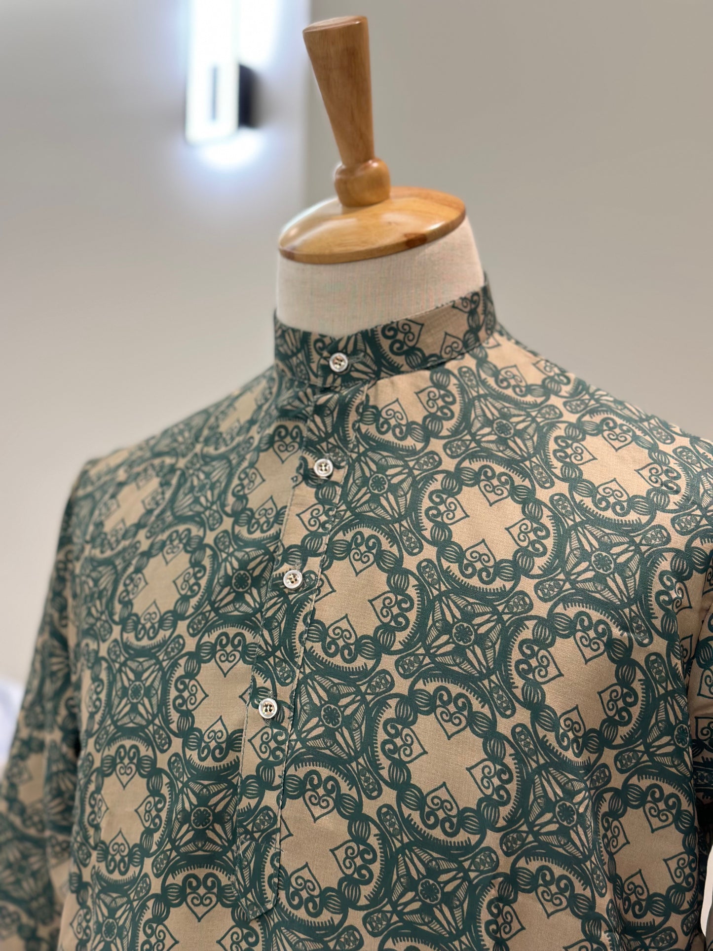 SM0924-01-05 Light Khaki & Green Viscose Kurta