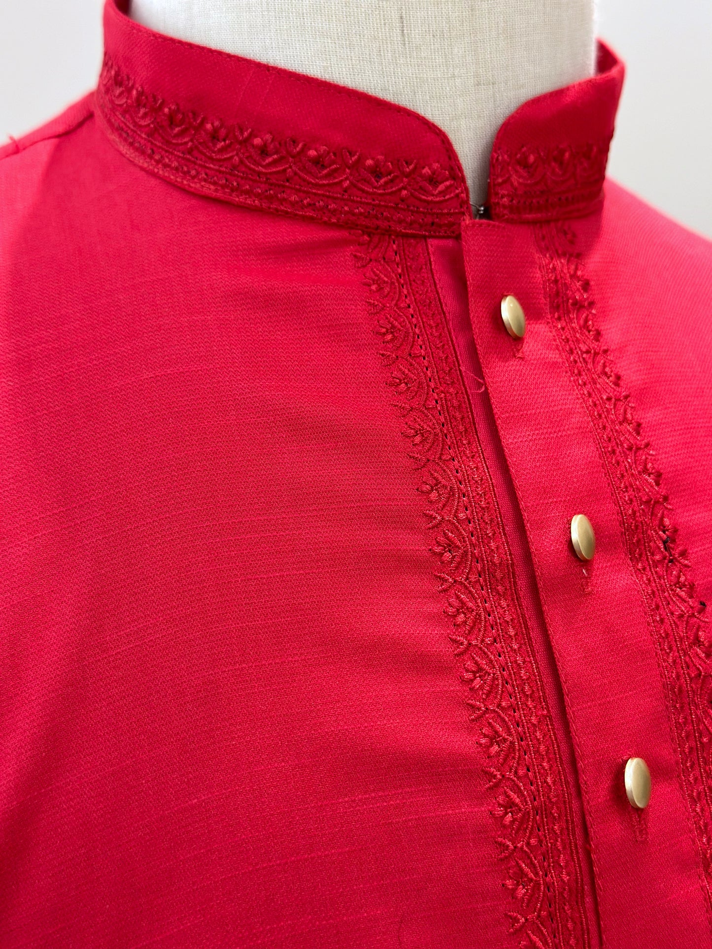 SM0924-01-03 Red Embroidery Cotton Kurta