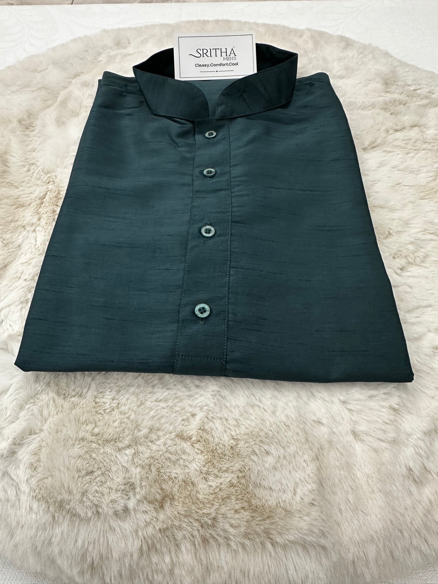 SM0724-06-10 Bottle Green Soft Silk Kurta Set