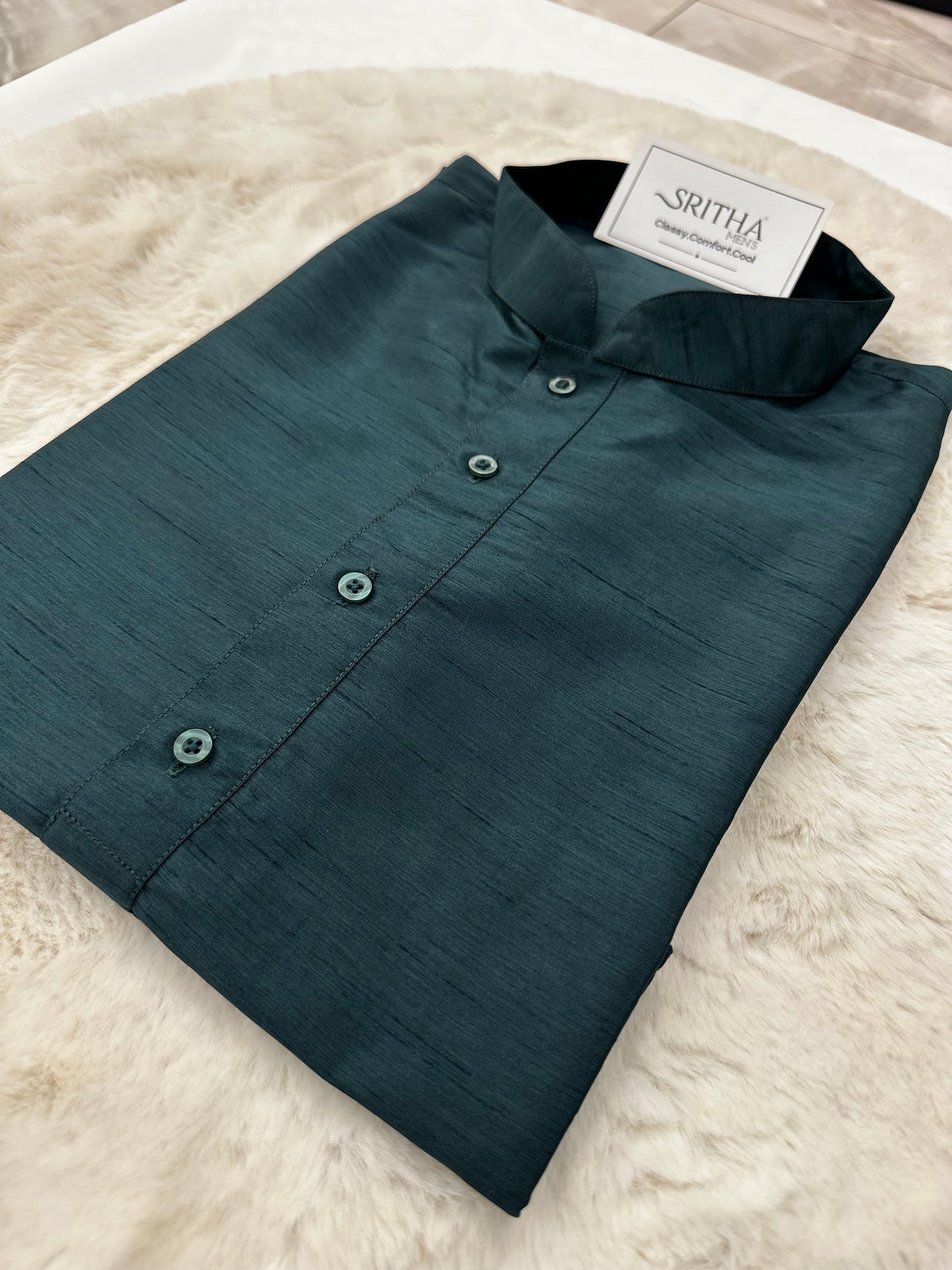 SM0724-06-10 Bottle Green Soft Silk Kurta Set