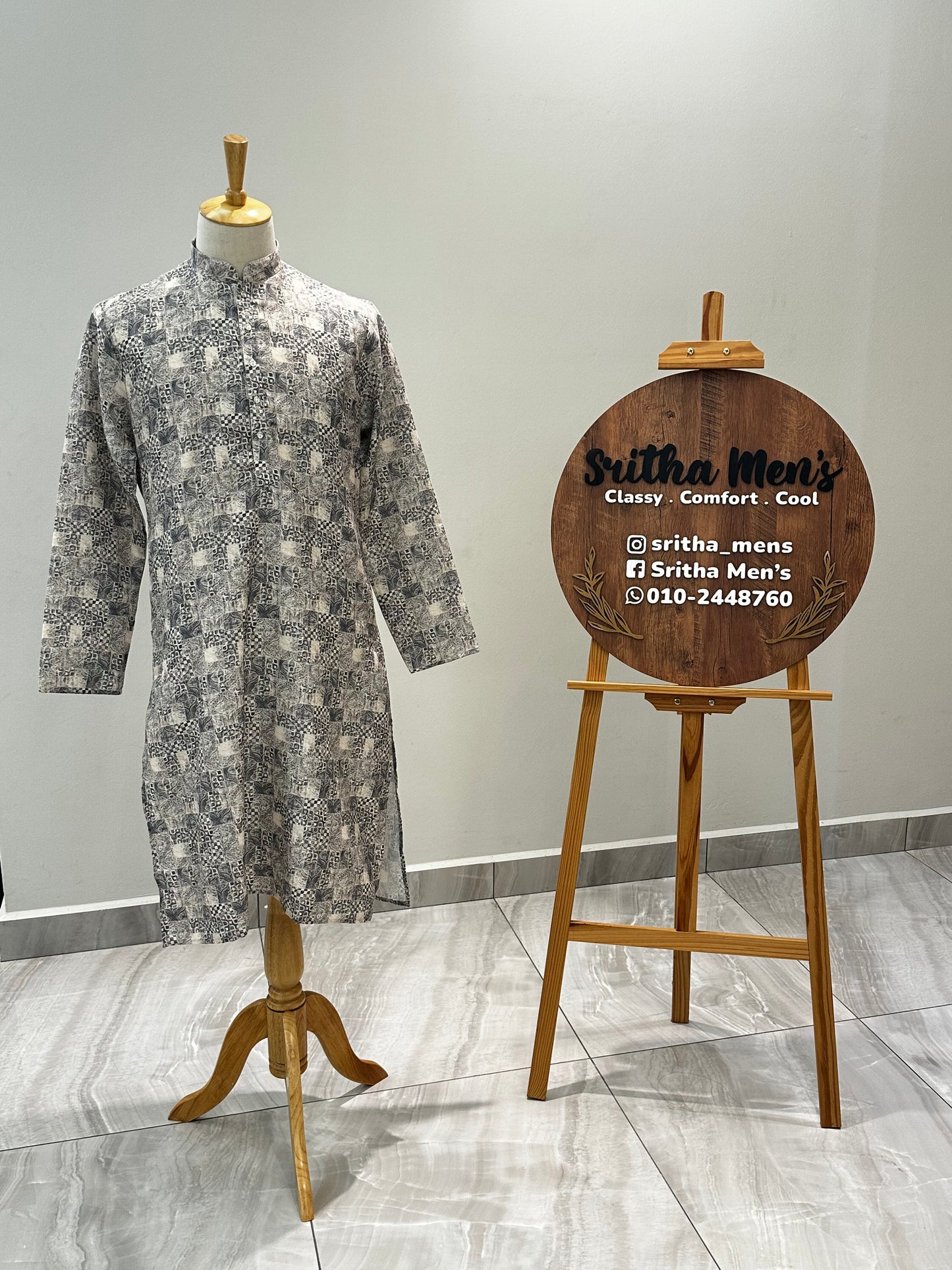 SM0624-01-08 Grey & White Cotton Blend Kurta