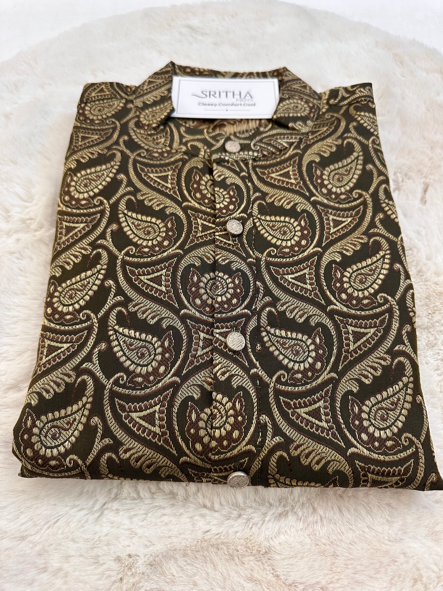 SM0225-03-02 Brown Green Cotton Silk Kurta