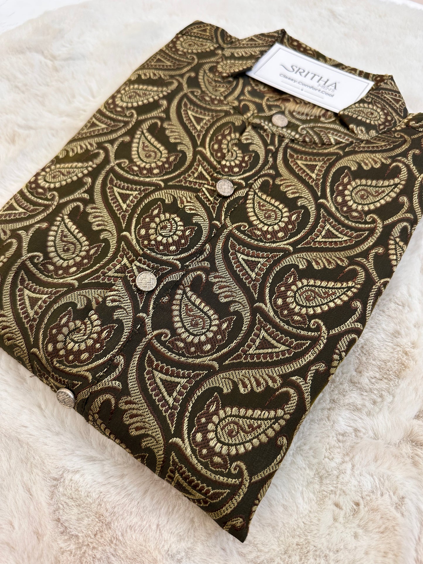SM0225-03-02 Brown Green Cotton Silk Kurta