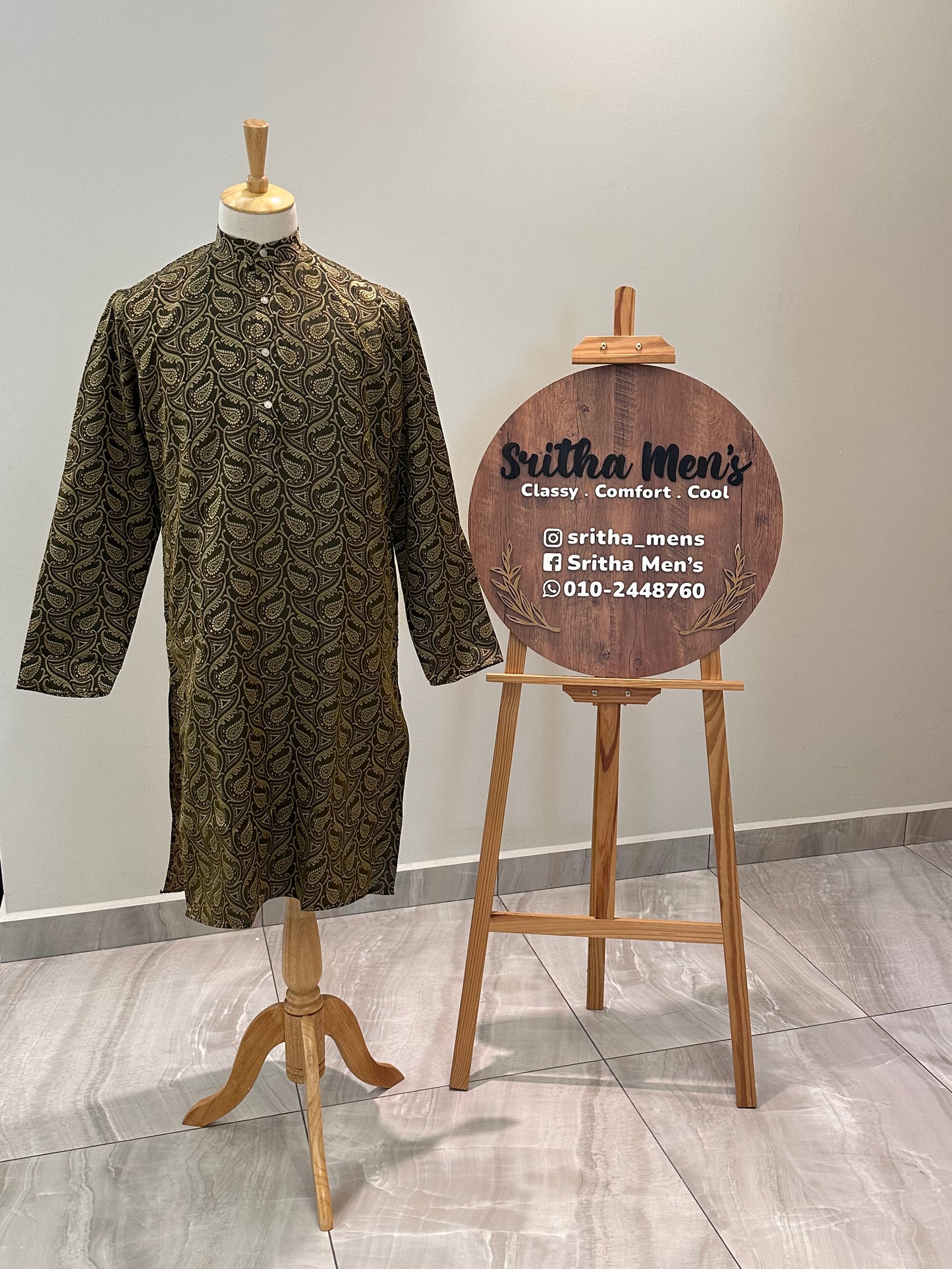 SM0225-03-02 Brown Green Cotton Silk Kurta
