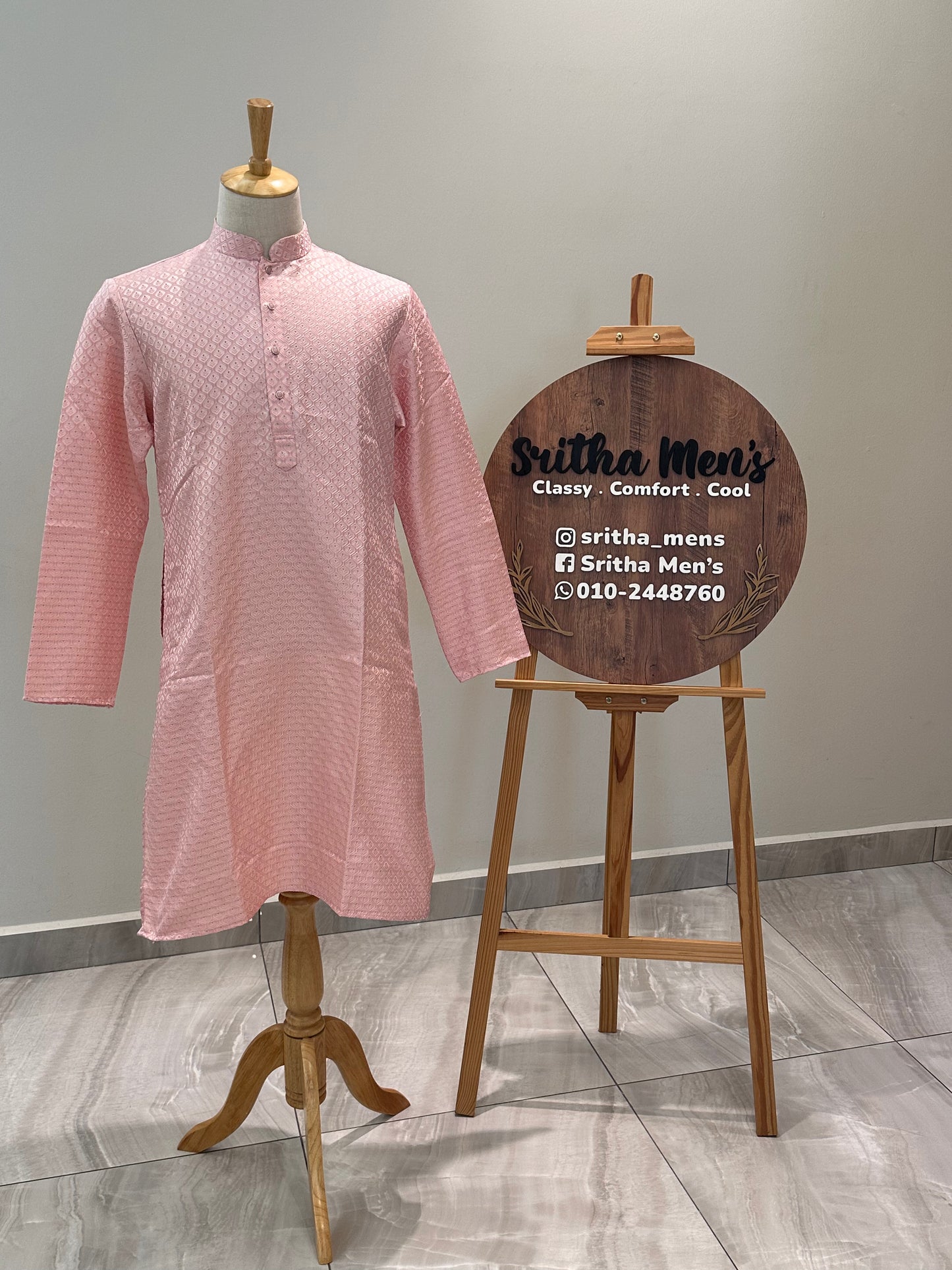 SM0425-02-01 Baby Pink Jacquard Silk Blend Kurta Set