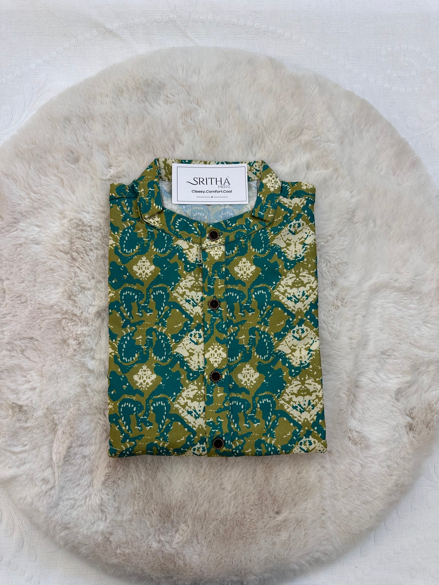 SM0225-03-04 Green Yellow Cotton Kurta