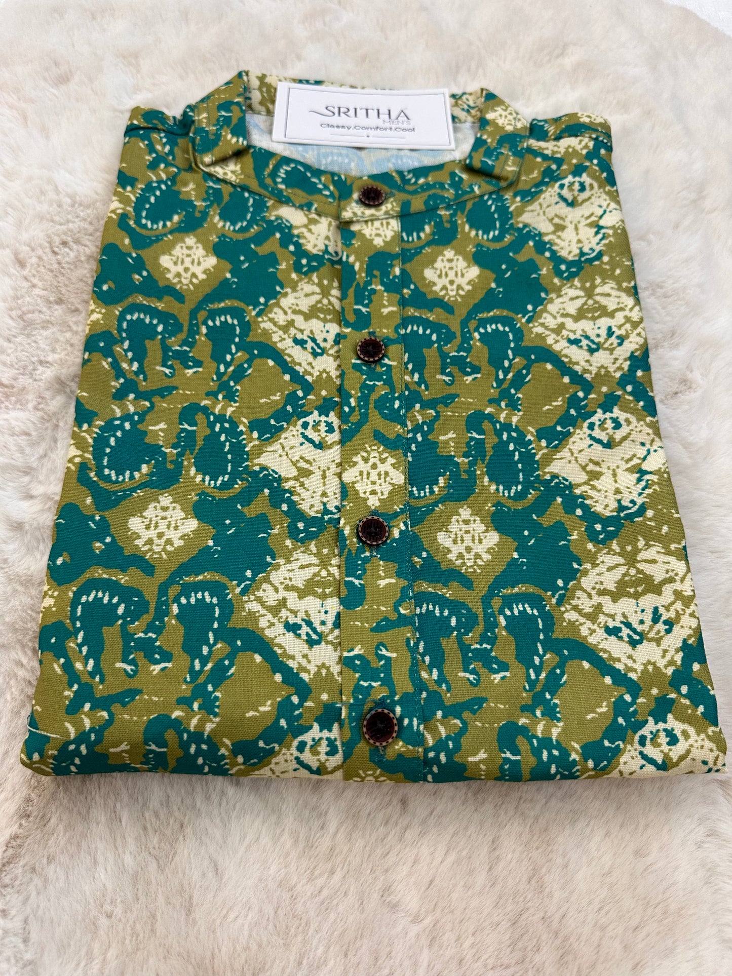 SM0225-03-04 Green Yellow Cotton Kurta