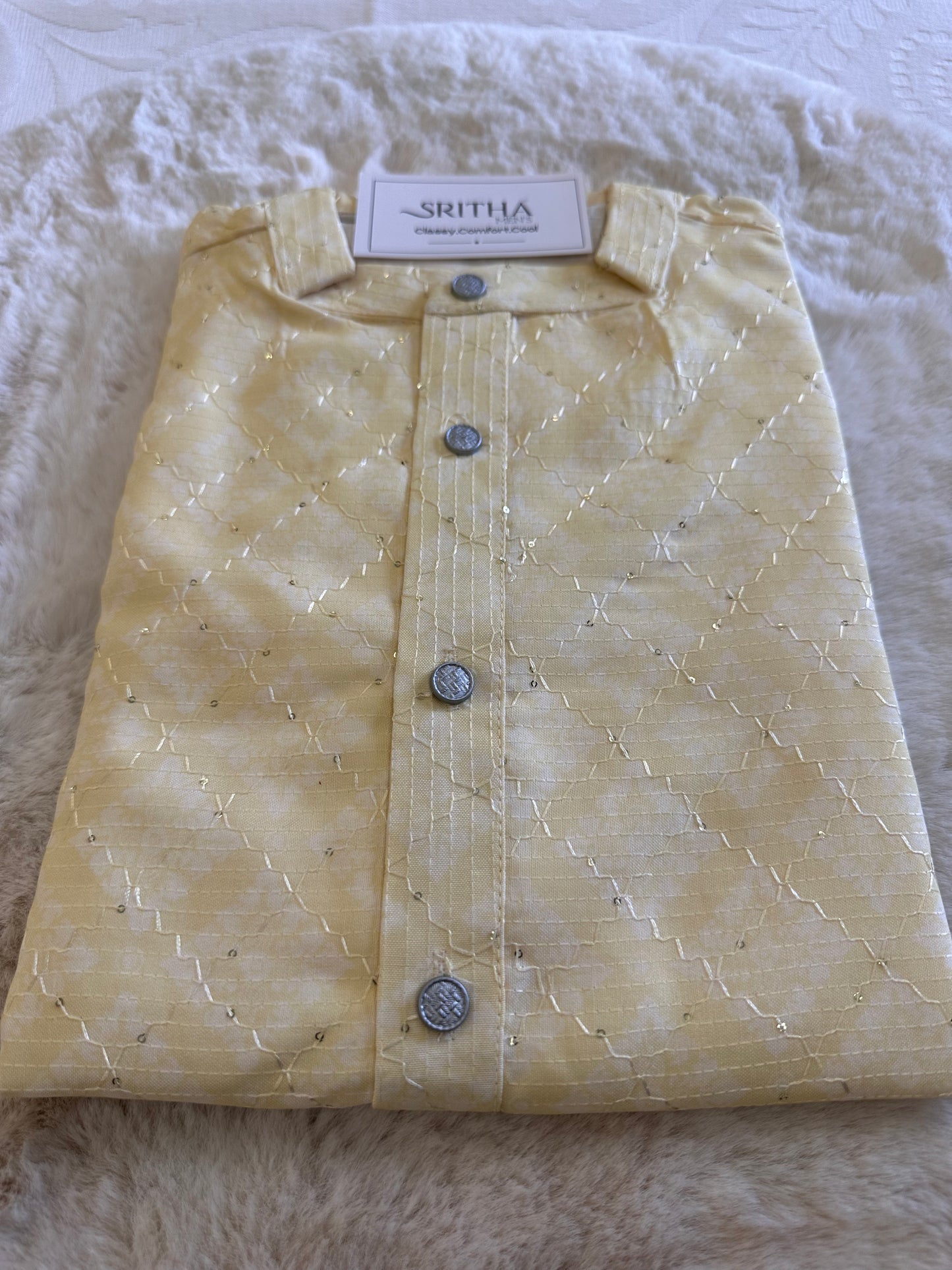 SM0225-03-07 Light Yellow to Green Ombre Design Cotton with Sequins Kurta