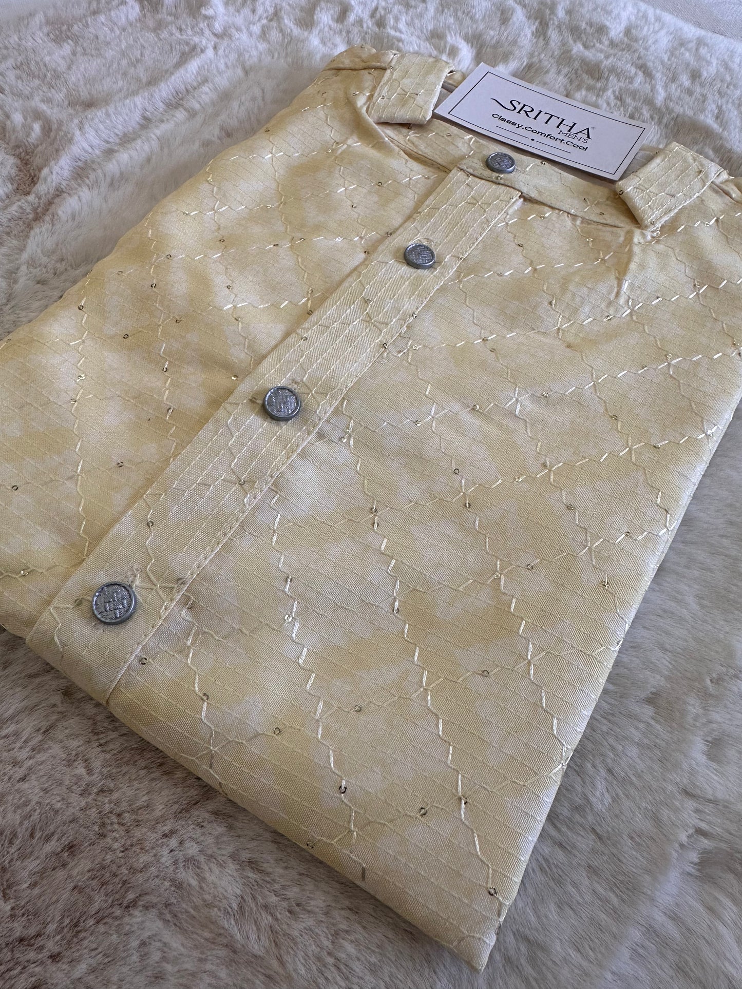 SM0225-03-07 Light Yellow to Green Ombre Design Cotton with Sequins Kurta