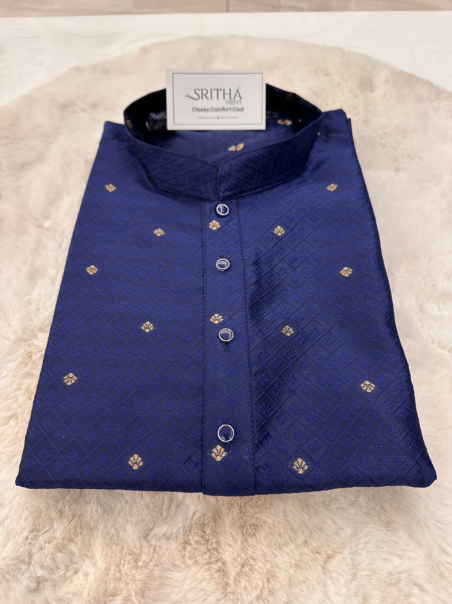 SM0525-02-15 Royal Blue & Gold Silk Blend Kurta Set