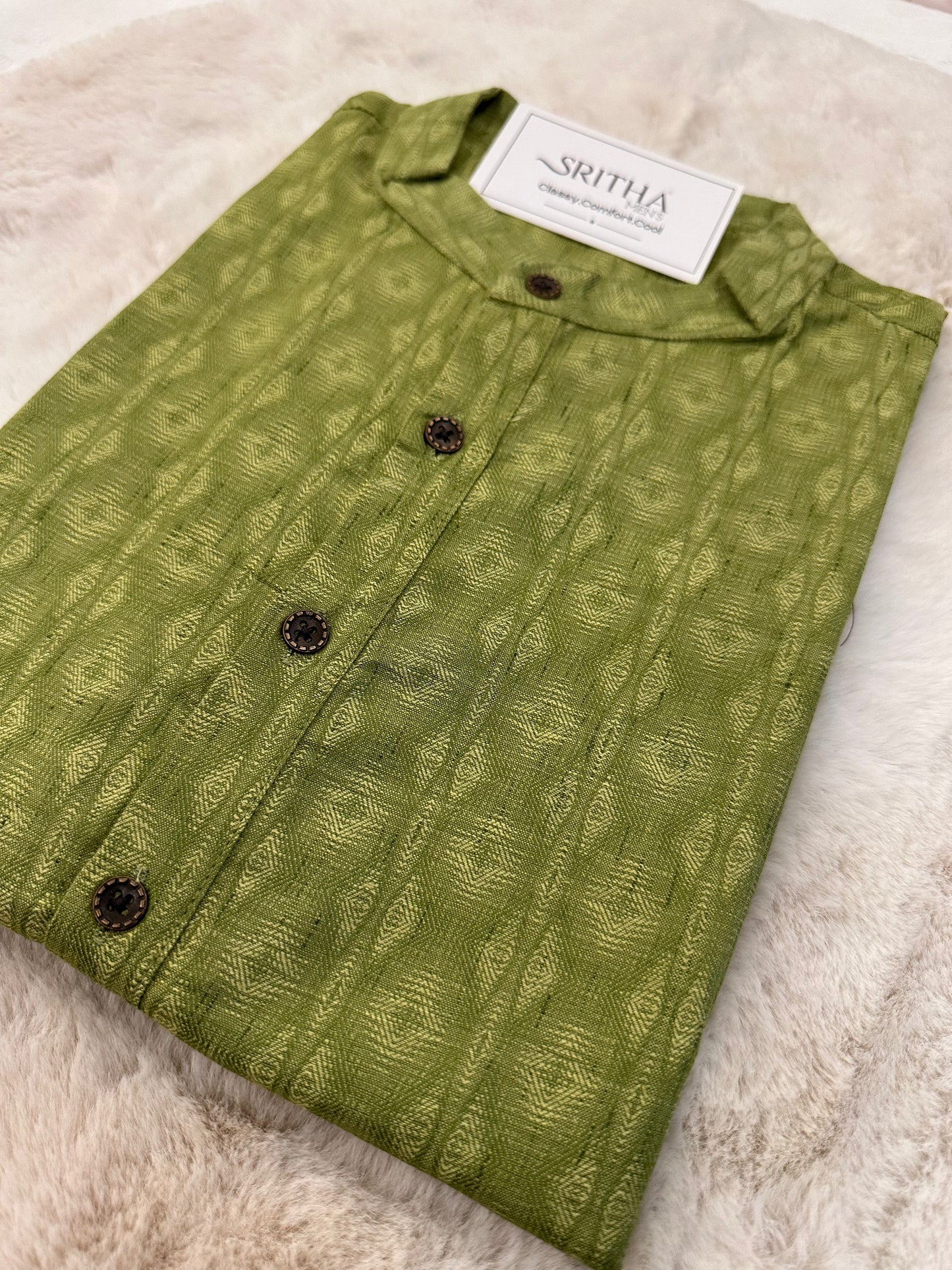 SM0225-03-06 Green Woven Cotton Kurta