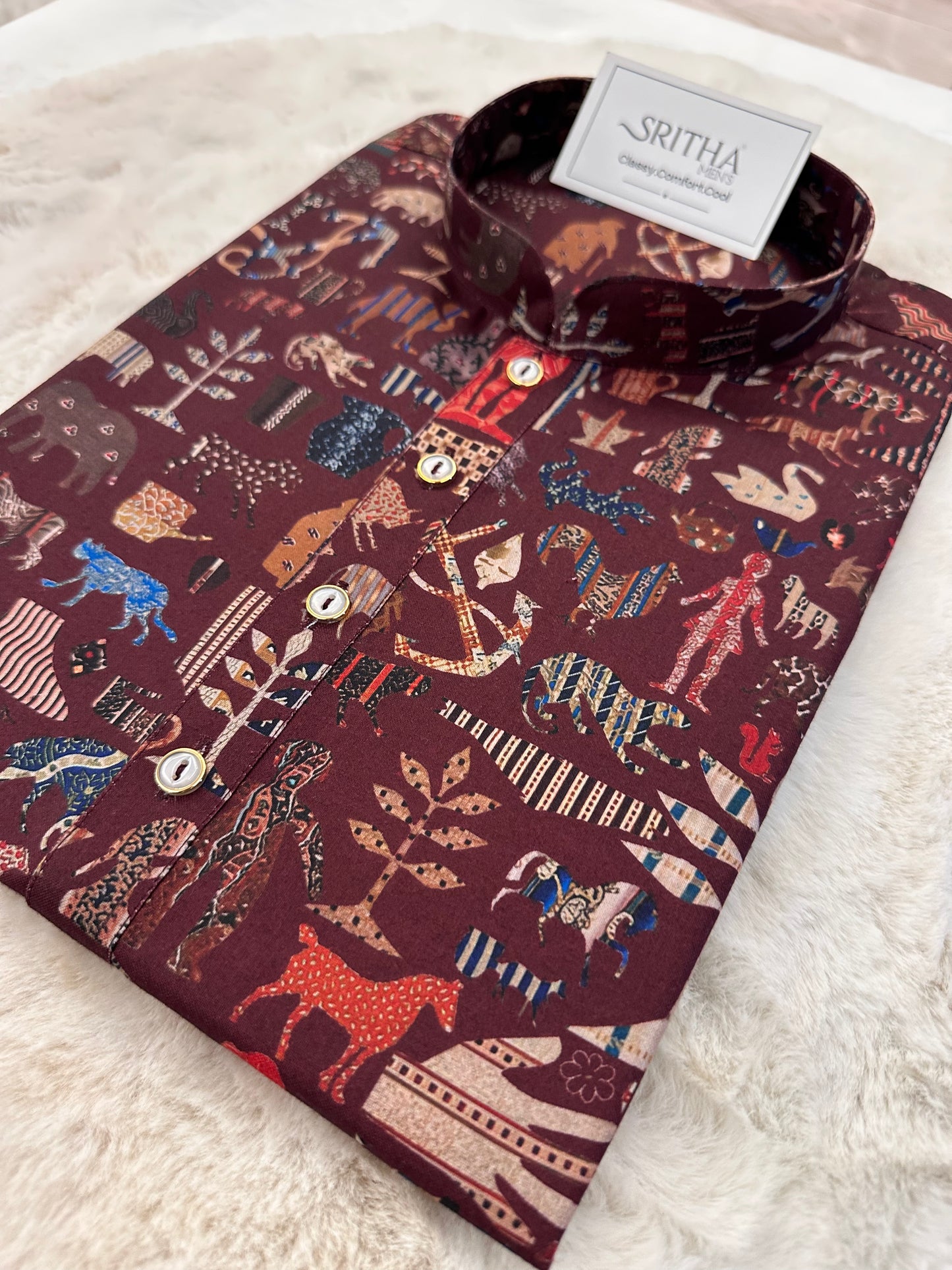 SM0325-01-03 Dark Maroon Ilustration Printed Cotton Kurta