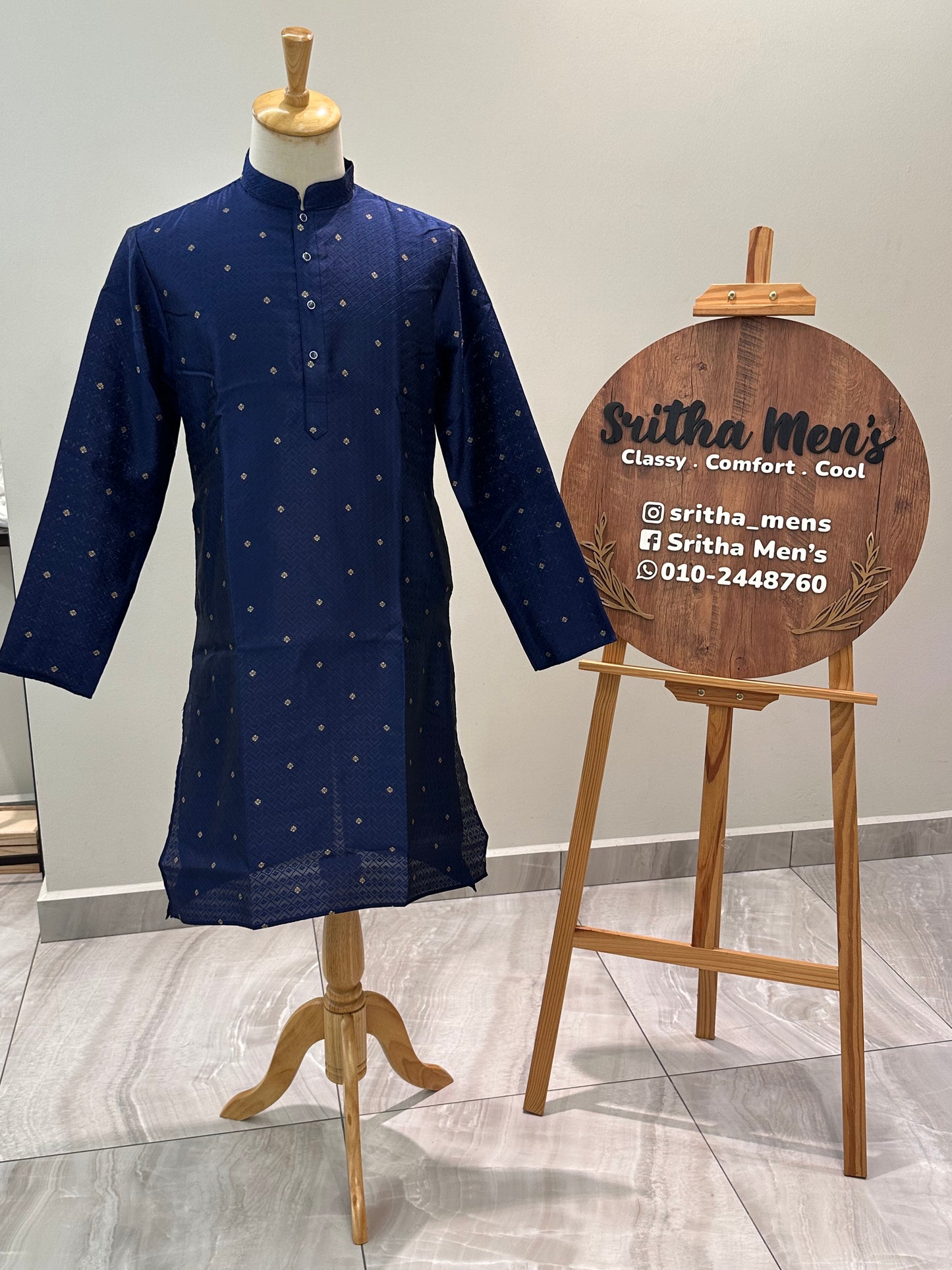 SM0525-02-15 Royal Blue & Gold Silk Blend Kurta Set