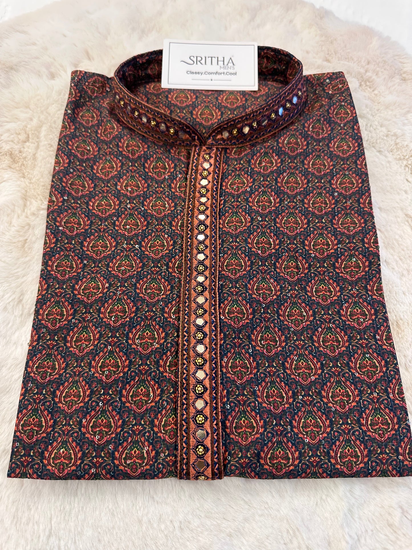 SM0325-06-03 Blue Floral Sequins & Mirror Work Soft Cotton Blend Kurta Set