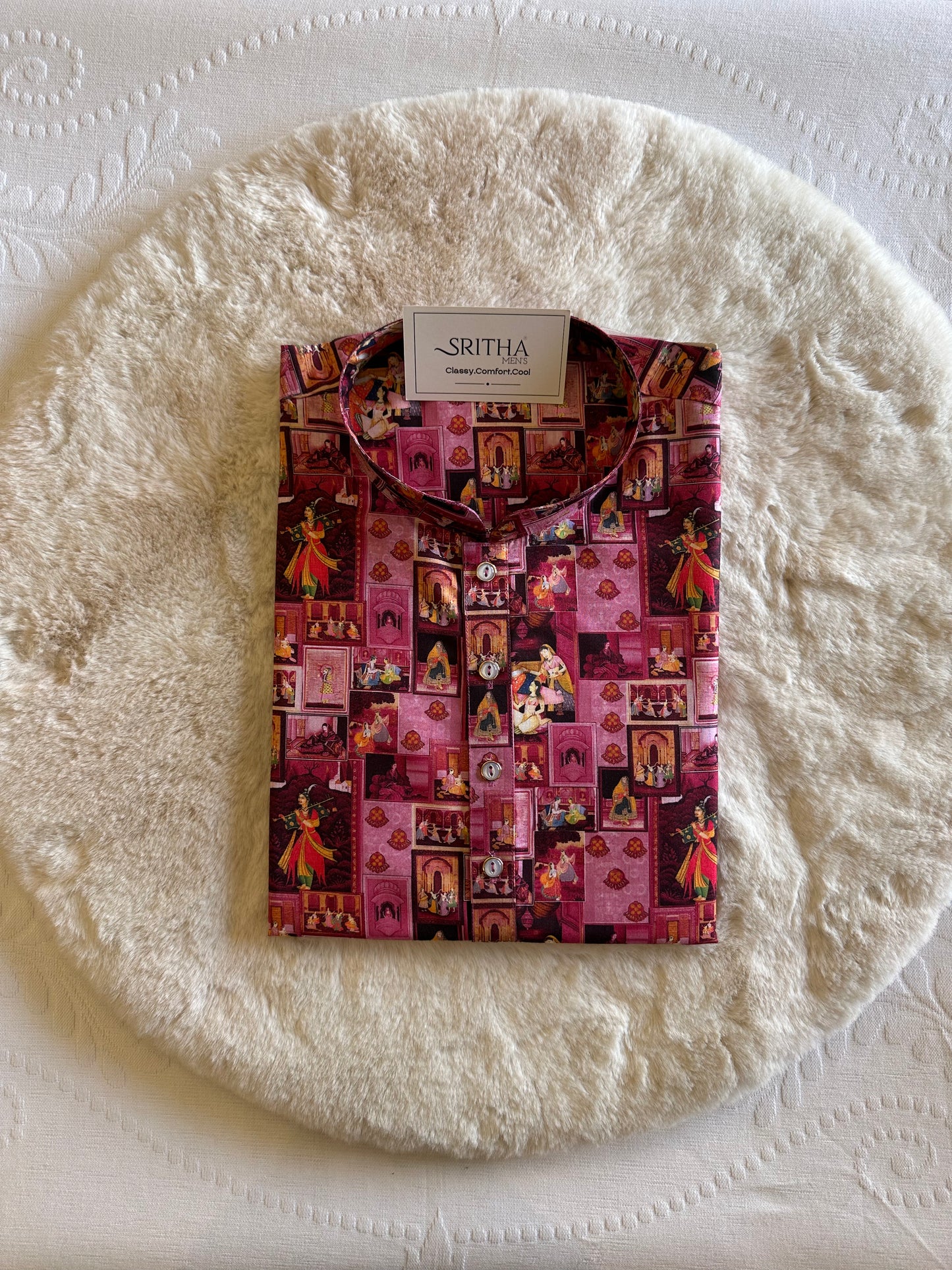SM0325-01-05 Pink Tribe Design Printed Cotton Kurta