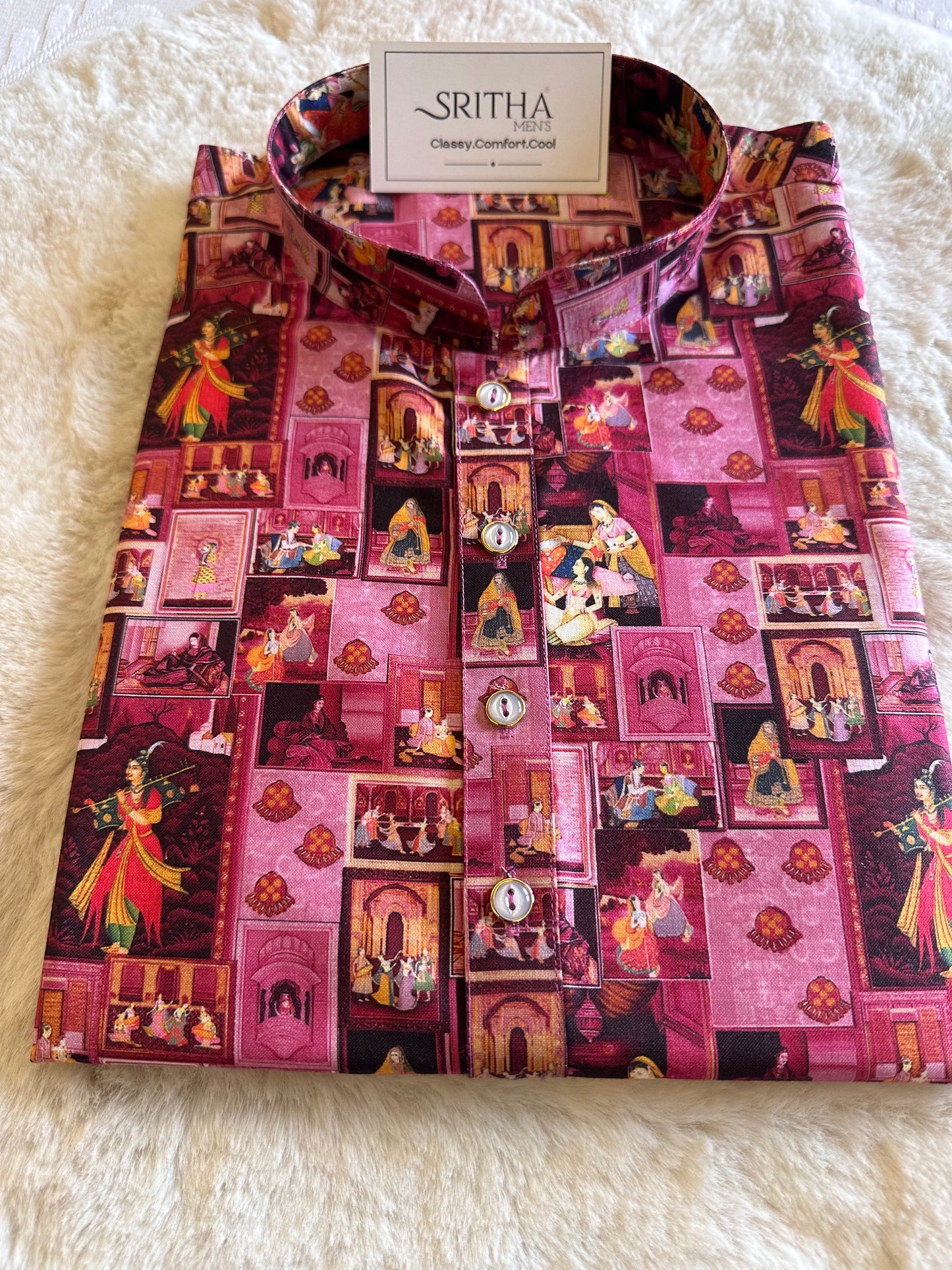 SM0325-01-05 Pink Tribe Design Printed Cotton Kurta