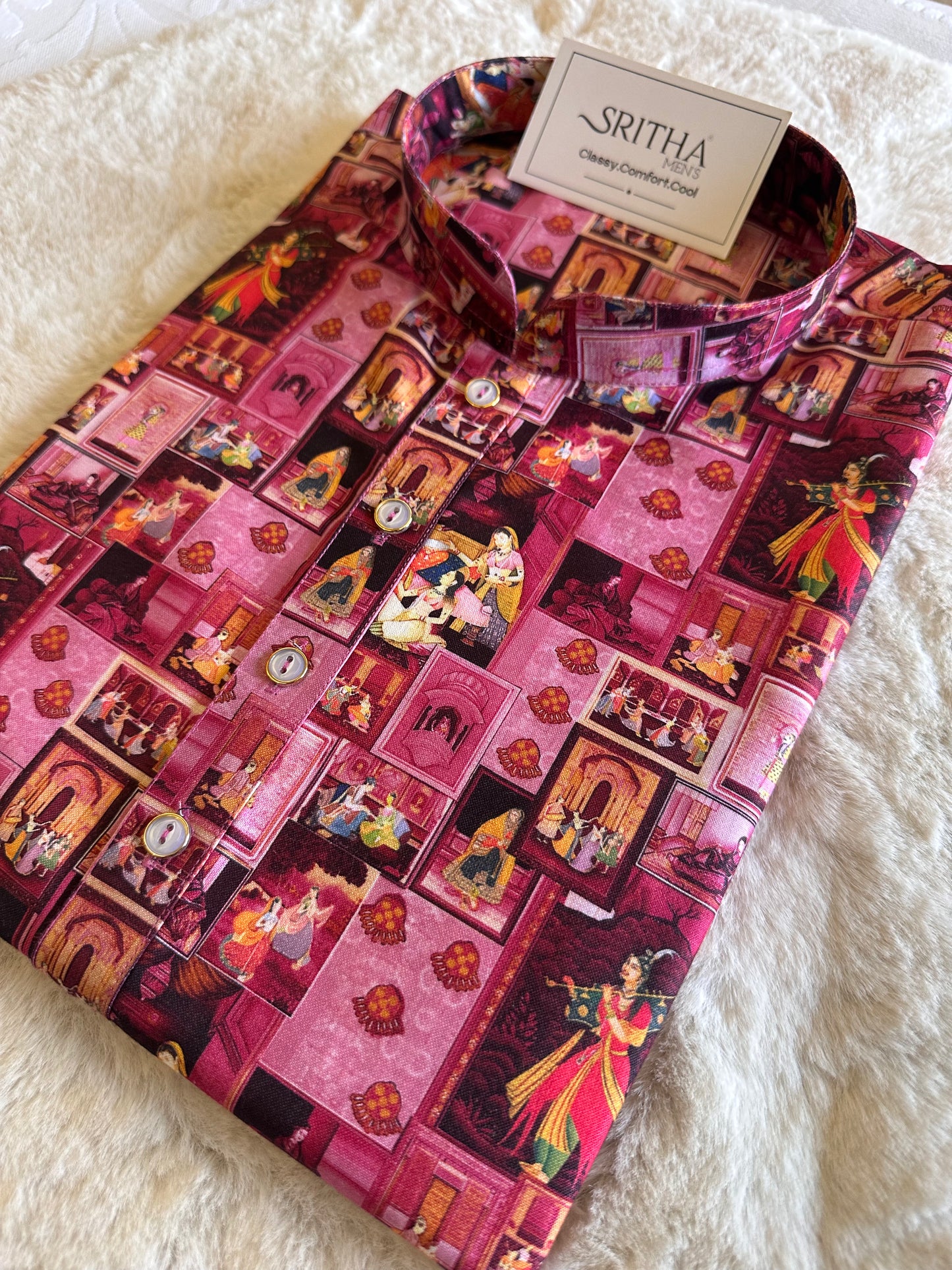 SM0325-01-05 Pink Tribe Design Printed Cotton Kurta
