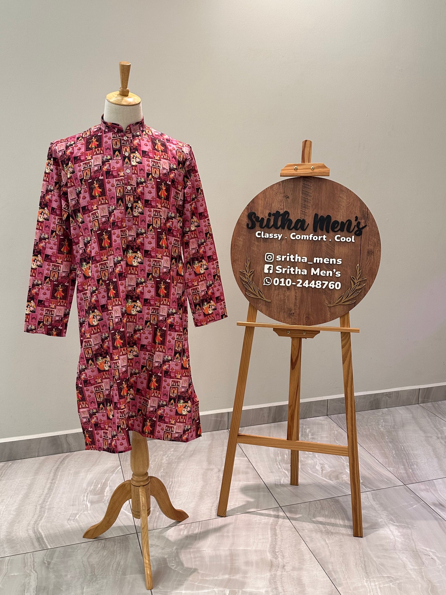 SM0325-01-05 Pink Tribe Design Printed Cotton Kurta