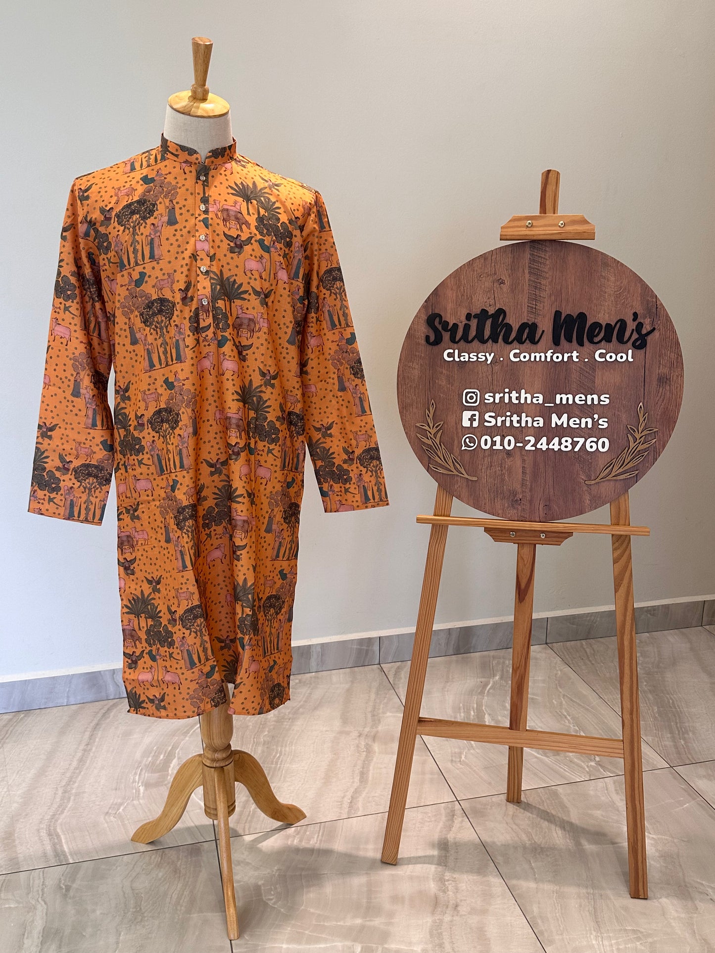 SM0625-01-07 Mustard Orange Printed Cotton Kurta