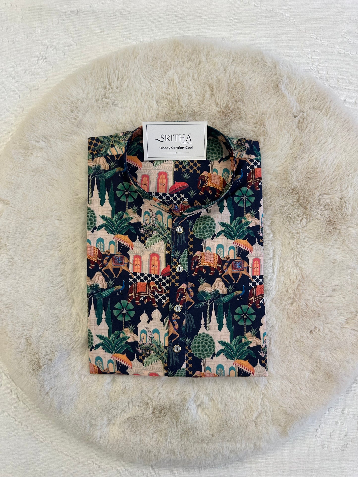 SM0625-01-05 Navy Blue Animal Printed Cotton Kurta