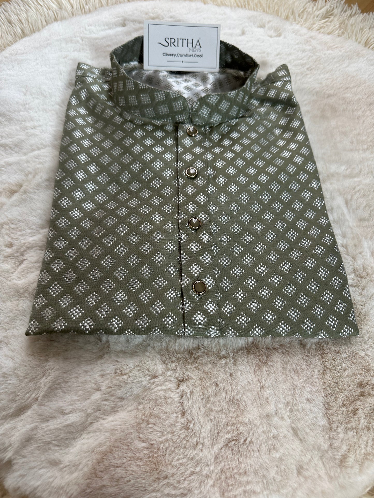 SM0724-02-12 Pistachio Green Jacquard Silk Blend Kurta Set