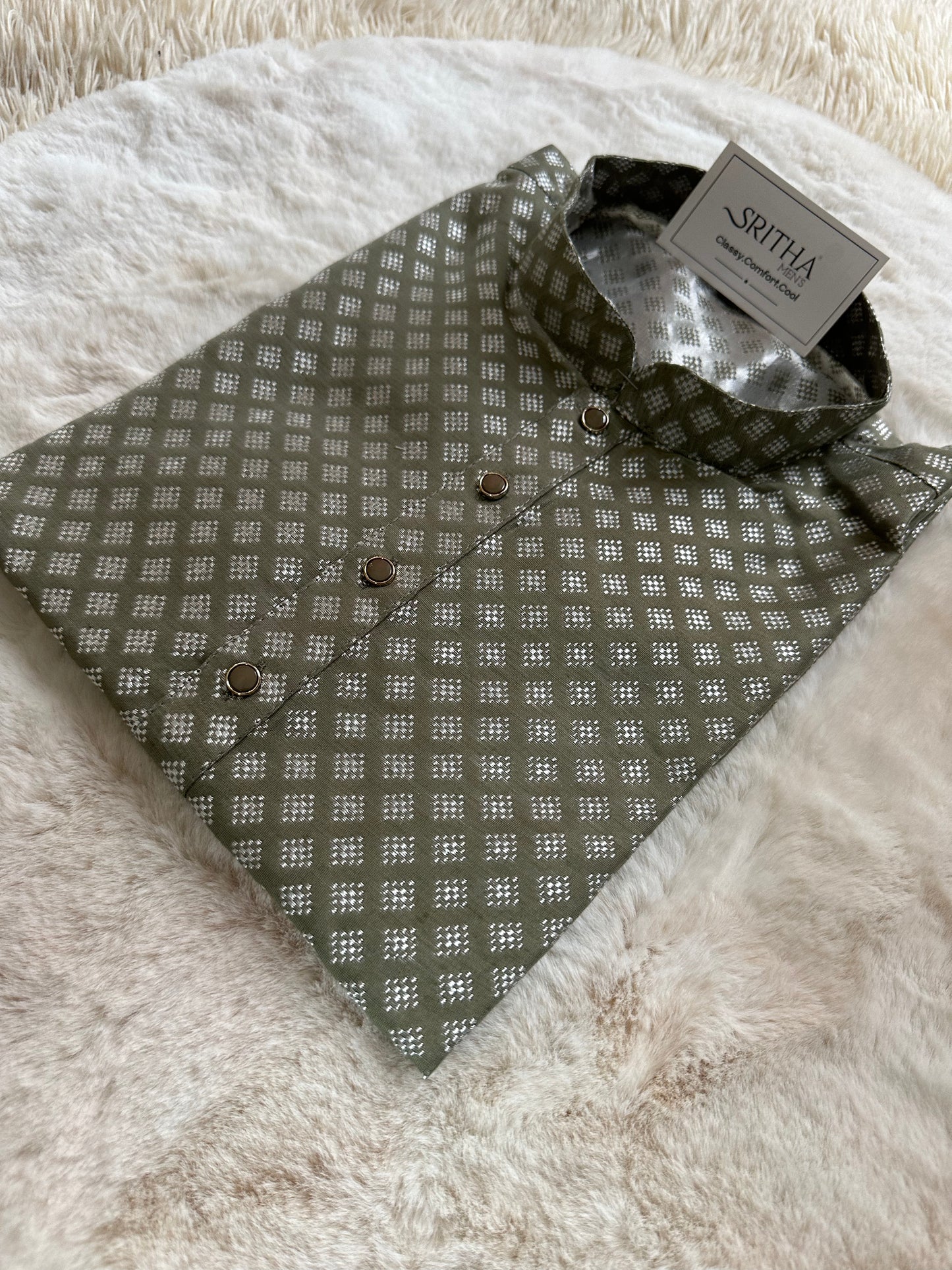 SM0724-02-12 Pistachio Green Jacquard Silk Blend Kurta Set
