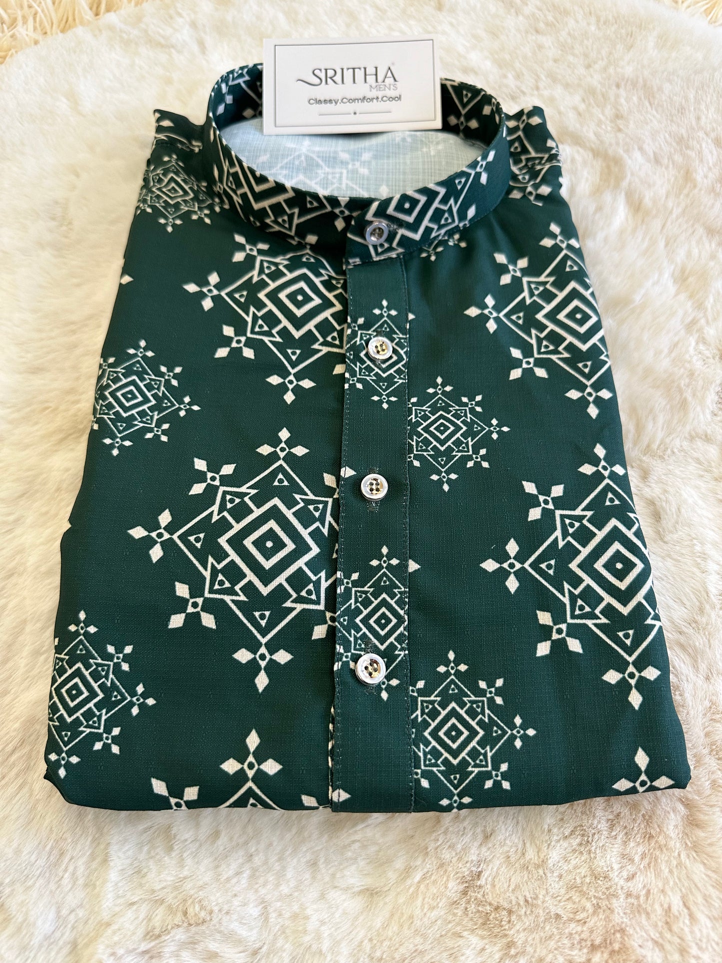 SM0924-01-14 Bottle Green Kolam Design Viscose Kurta