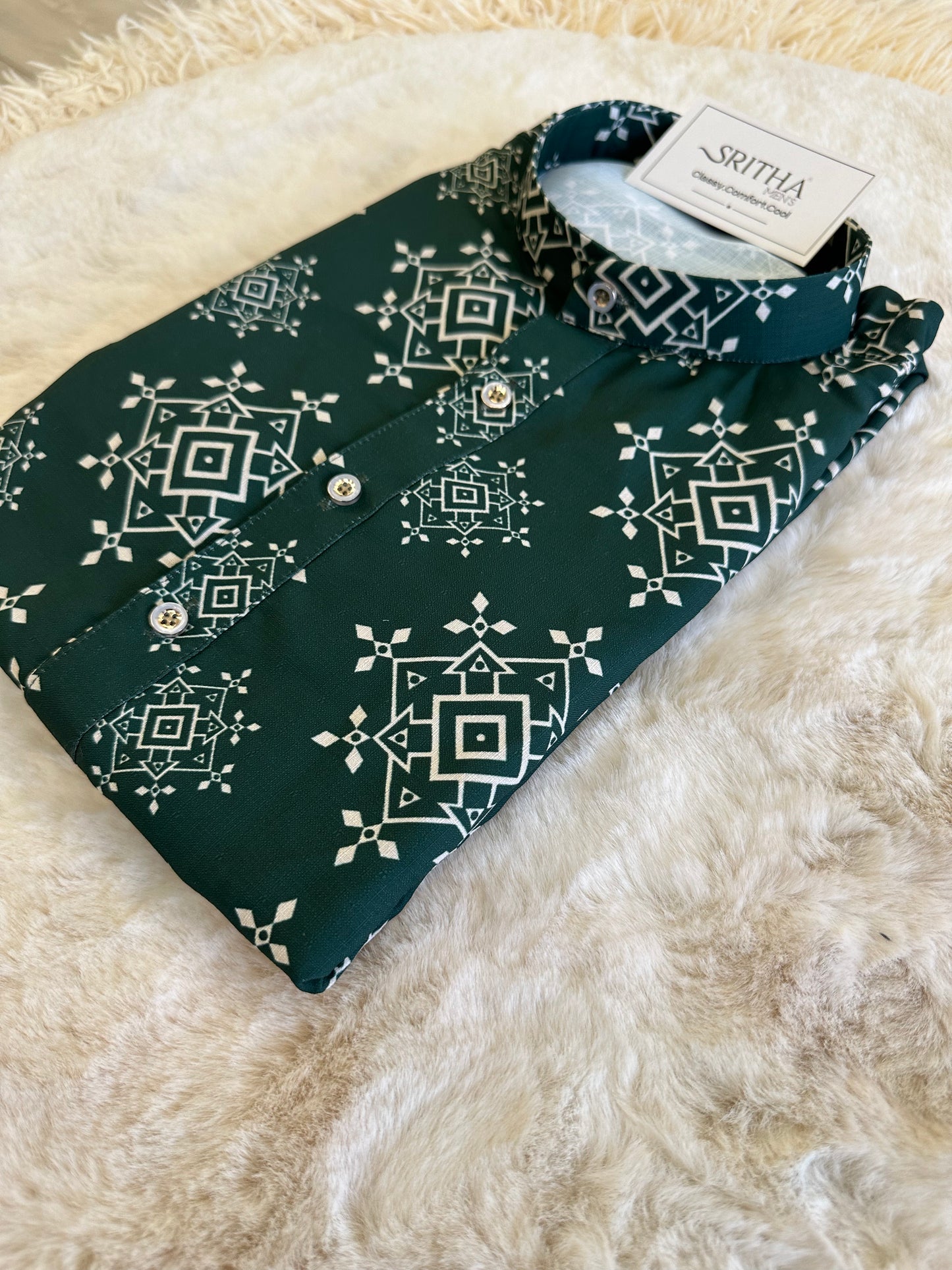SM0924-01-14 Bottle Green Kolam Design Viscose Kurta