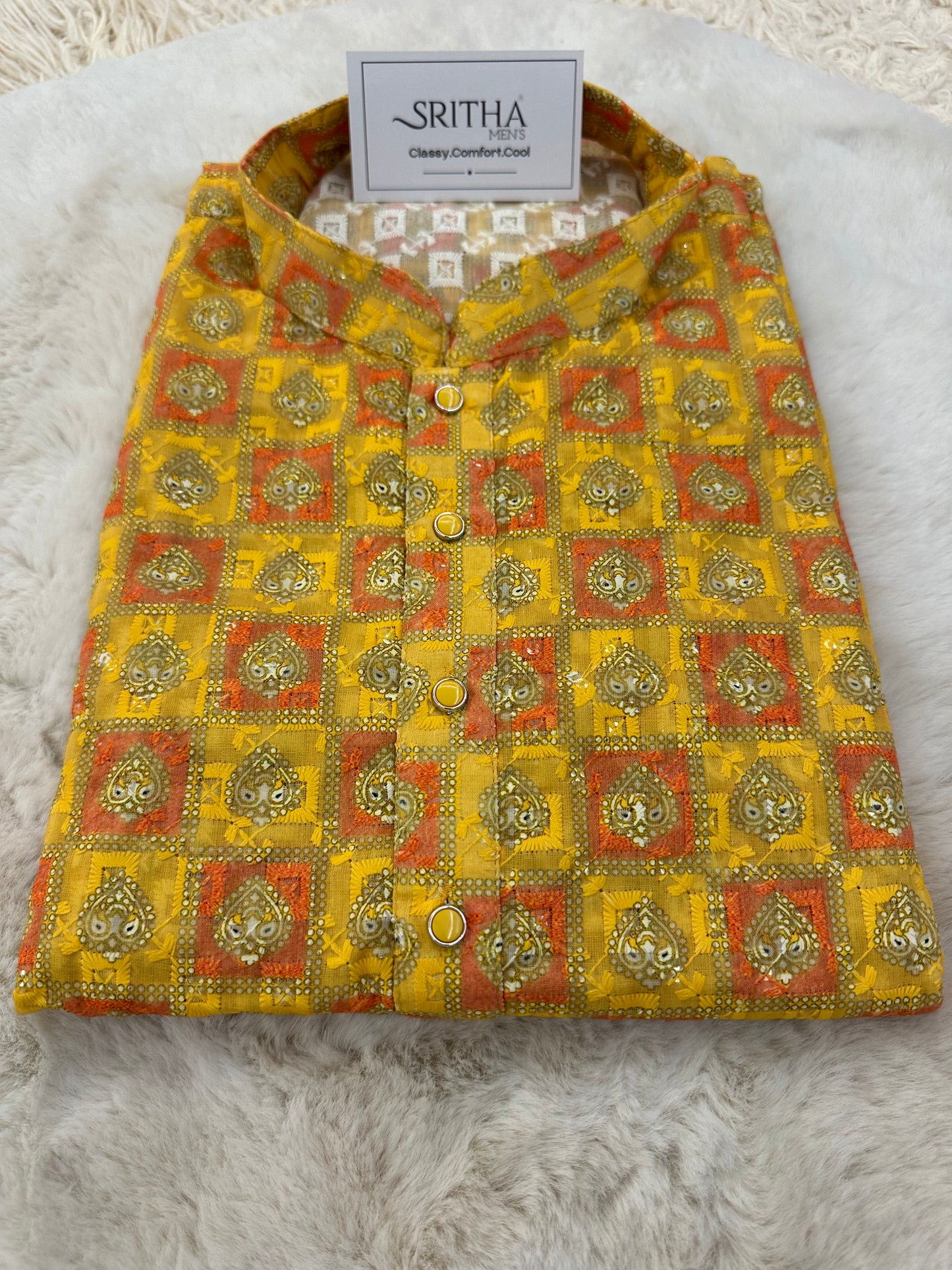 SM1024-02-01 Yellow Chikan Cotton Kurta Set