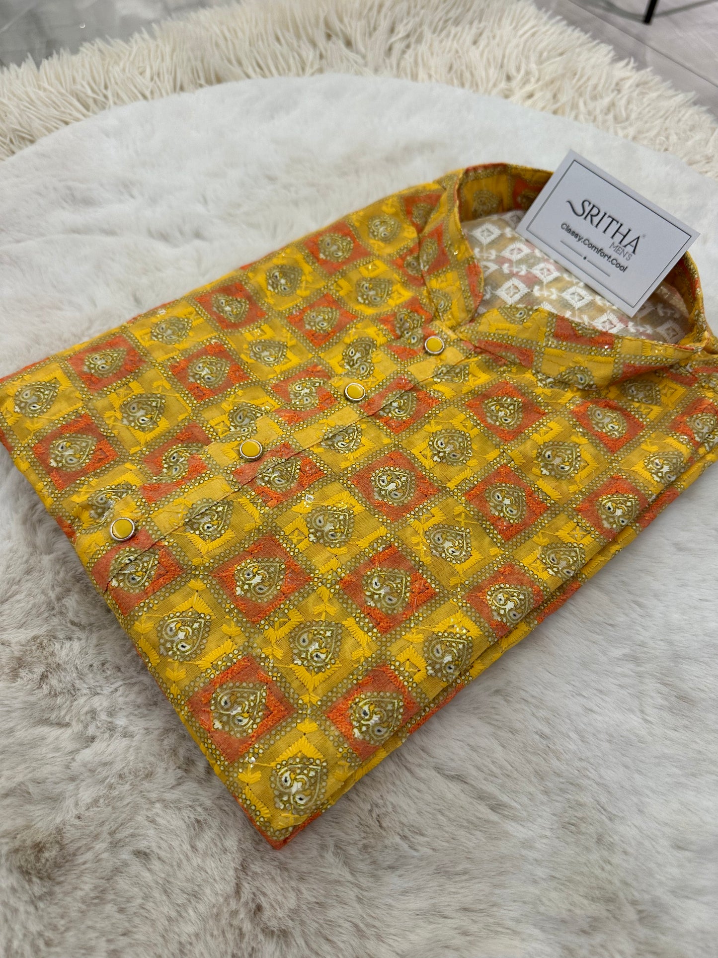 SM1024-02-01 Yellow Chikan Cotton Kurta Set