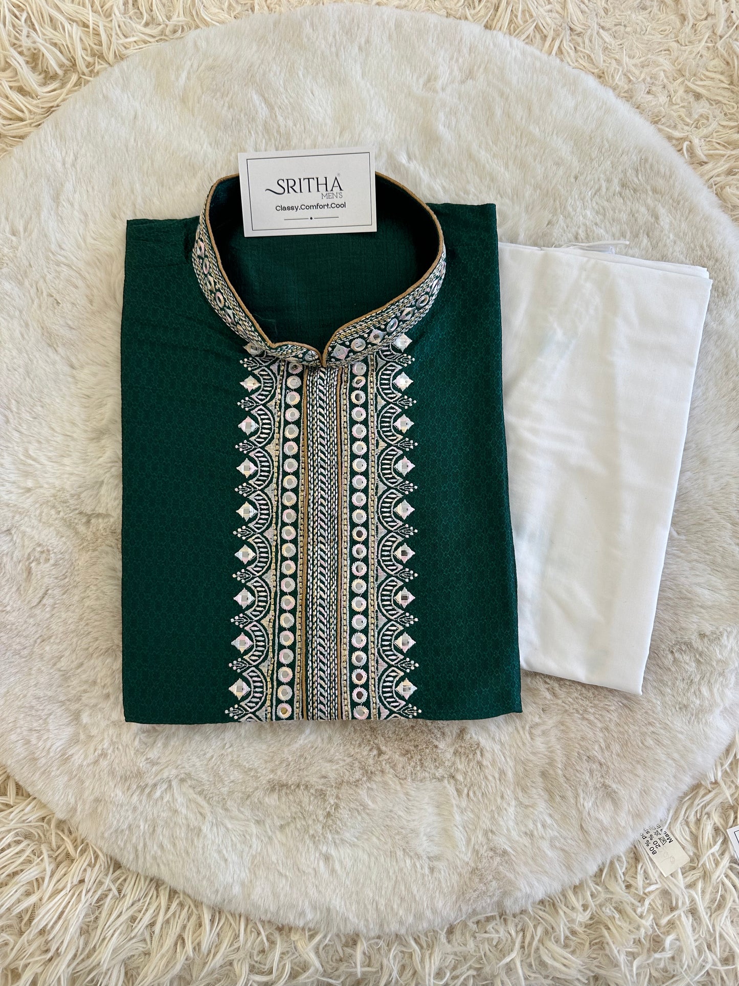 SM0424-04-02 Dark Green & Pink Embroidery Work Silk Blend Kurta Set