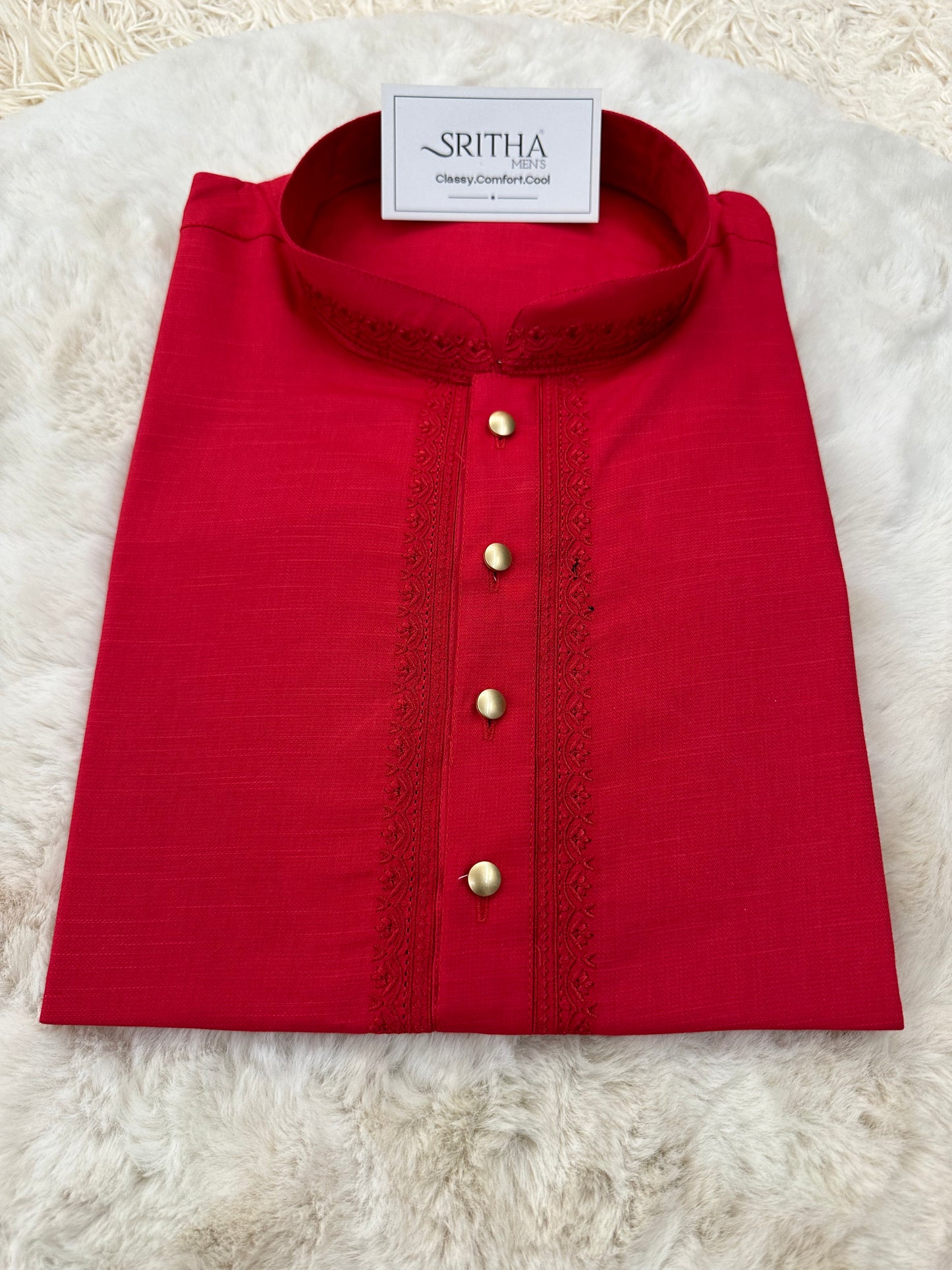 SM0924-01-03 Red Embroidery Cotton Kurta