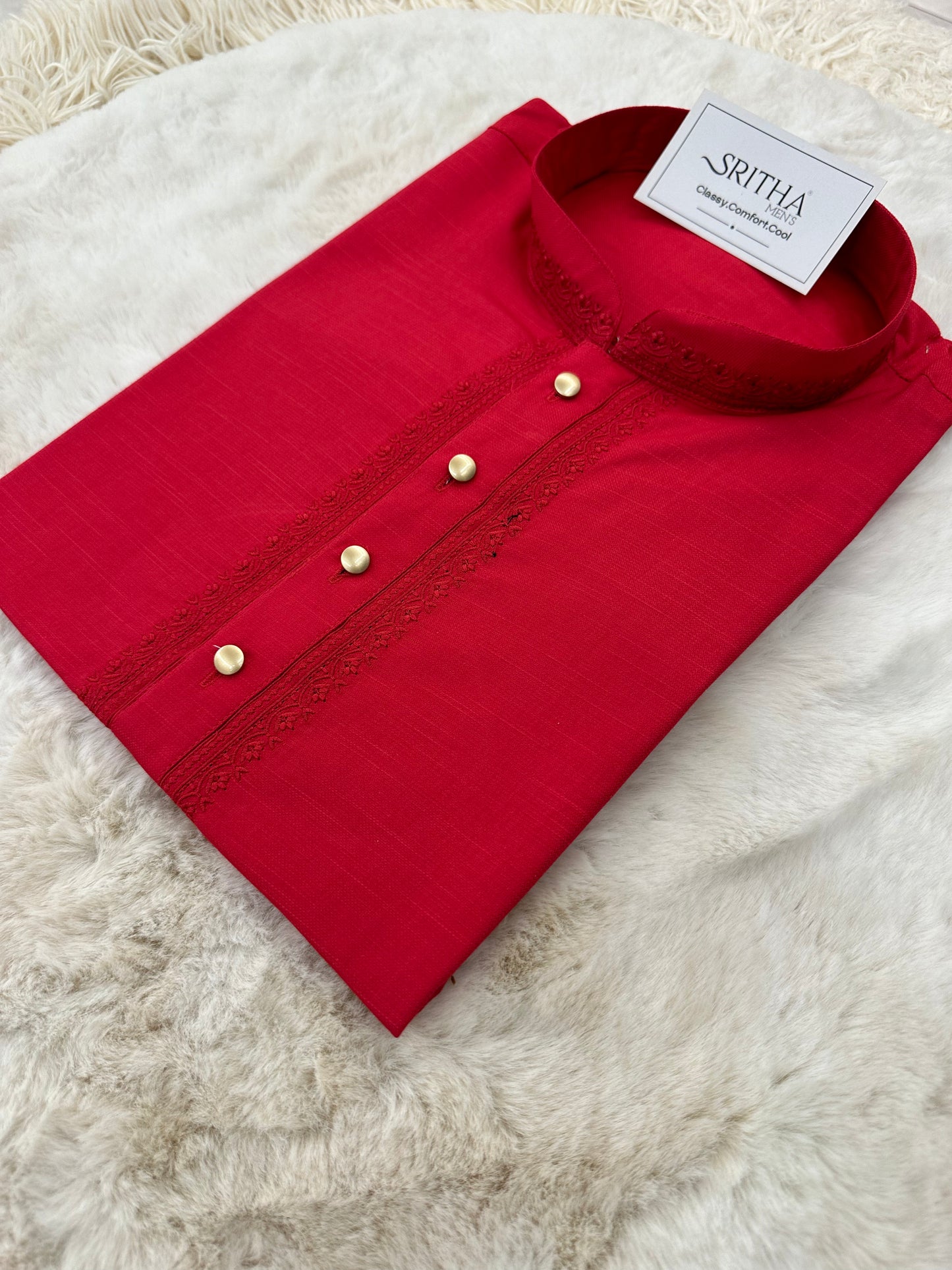 SM0924-01-03 Red Embroidery Cotton Kurta
