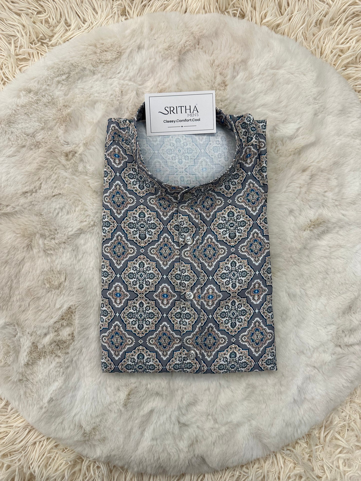 SM1024-01-18 Grey Blue Viscose Print Kurta