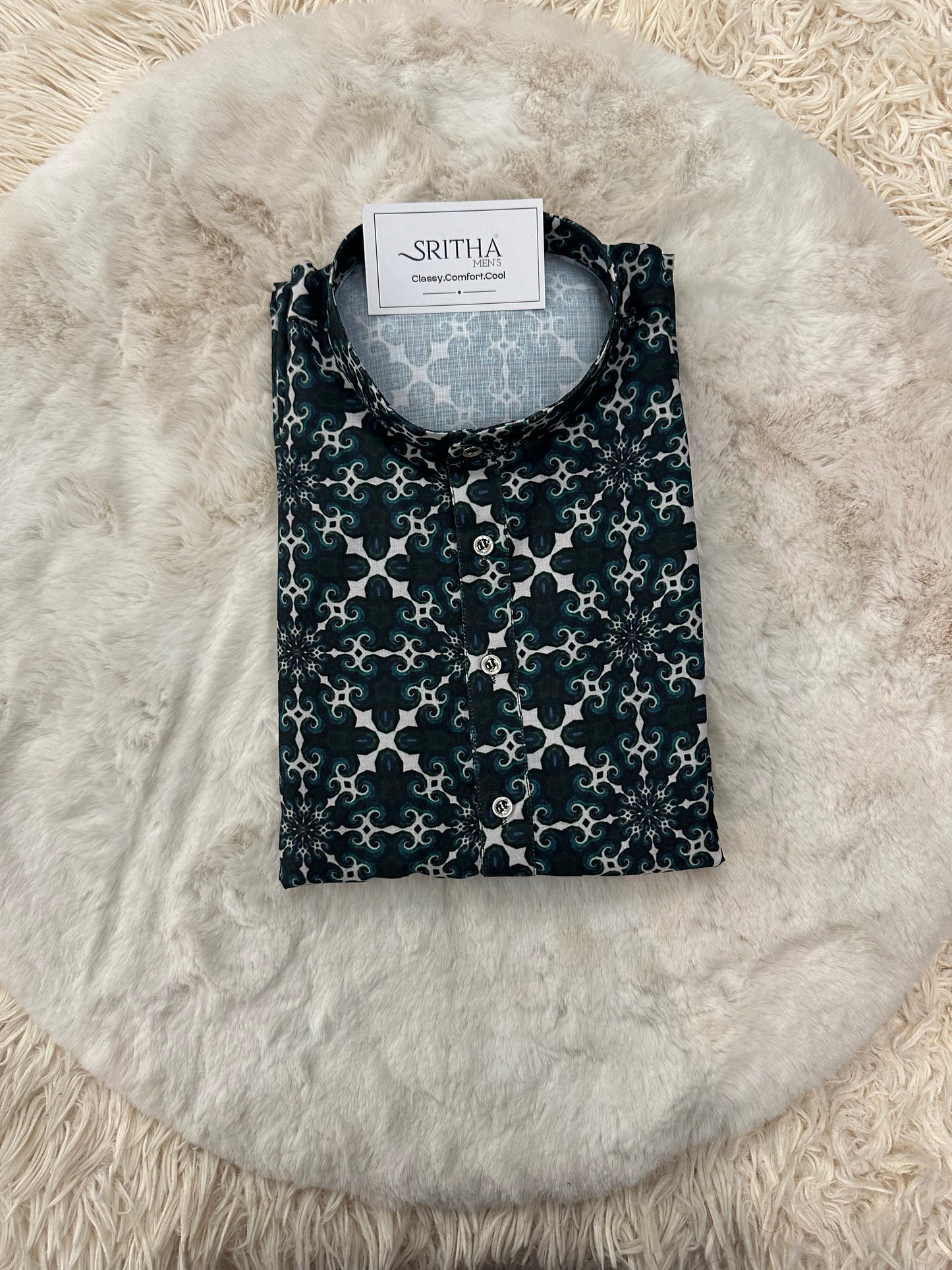 SM0924-01-06 Green & White Print Viscose Kurta