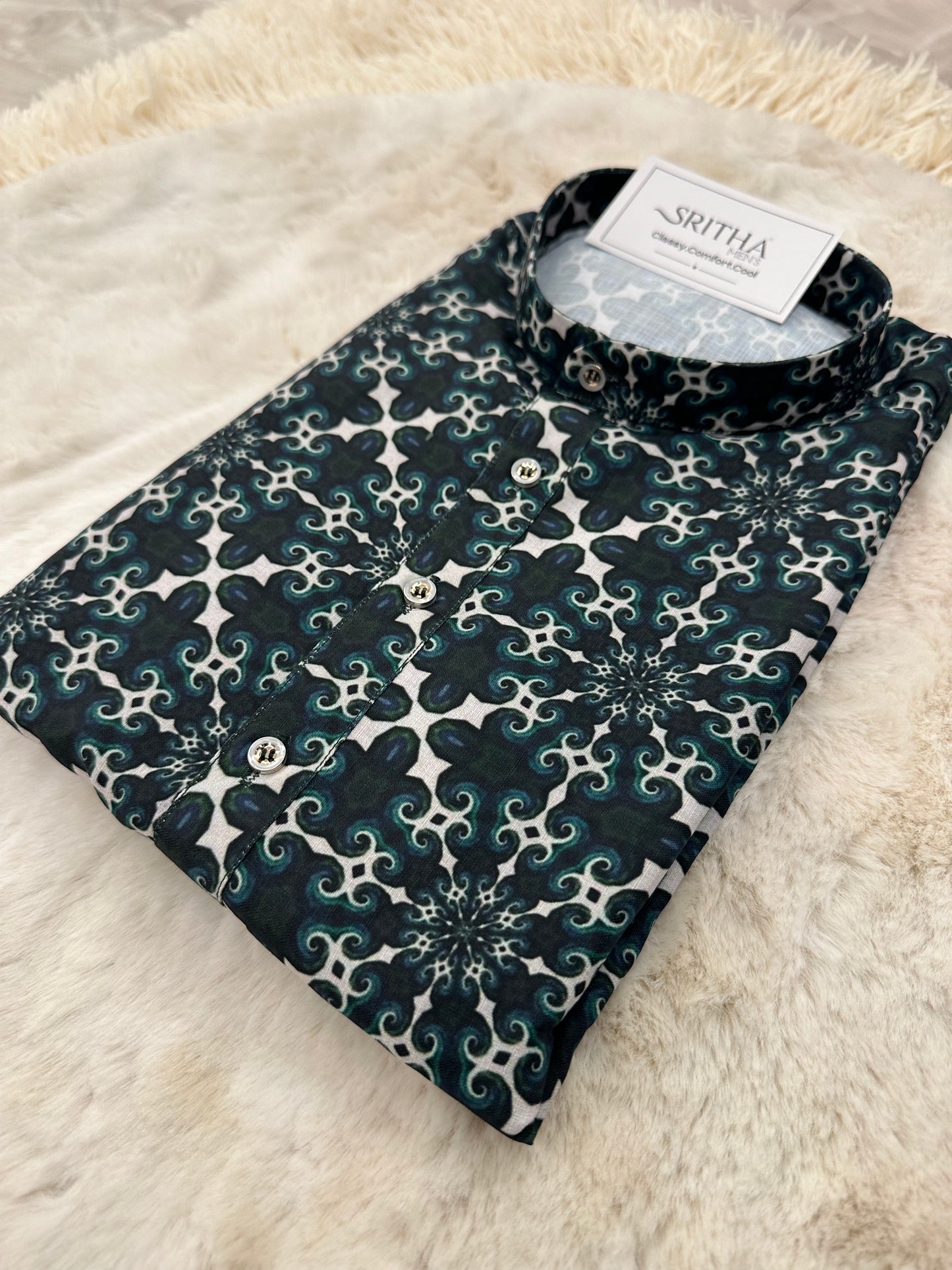 SM0924-01-06 Green & White Print Viscose Kurta