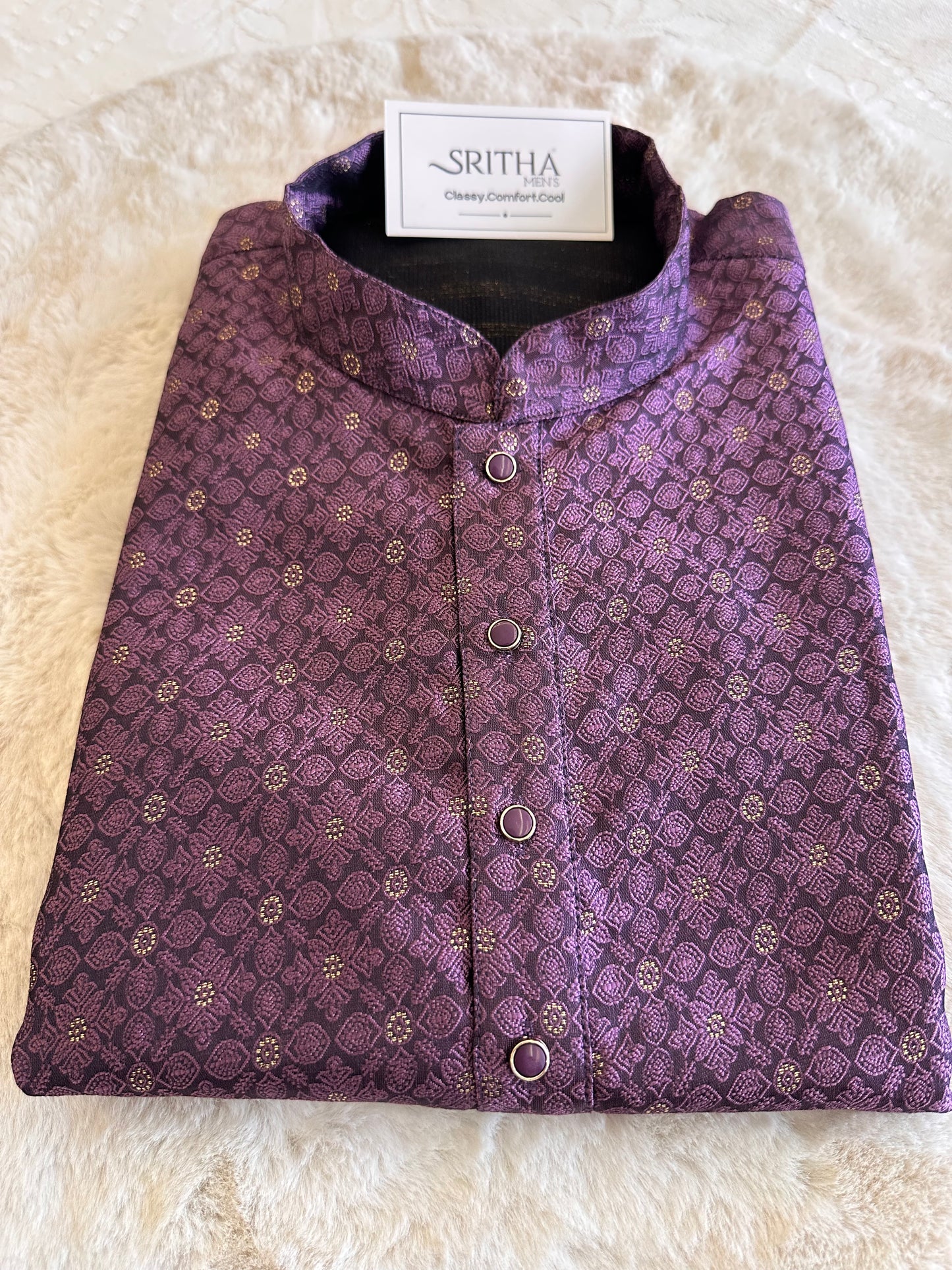 SM1125-02-11 Purple & Gold Jacquard Silk with Lining Kurta Set