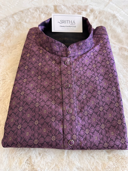 SM1125-02-11 Purple & Gold Jacquard Silk with Lining Kurta Set