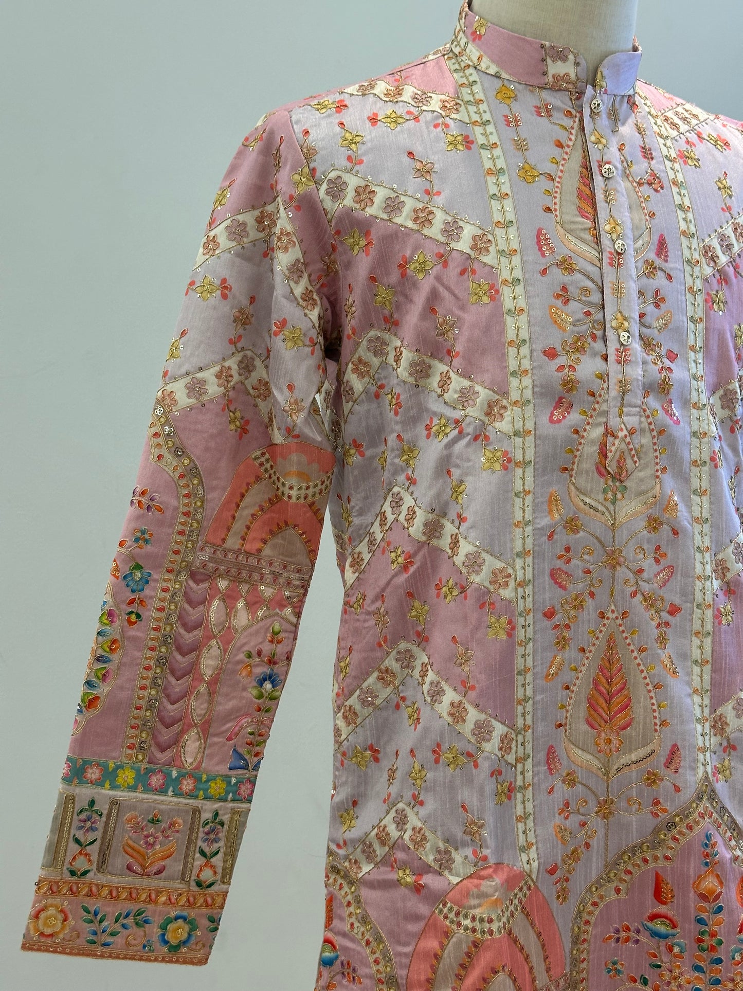 SM0326-02-05 Liliac Pink Heavy Work Silk Blend with Cotton Lining Kurta Set